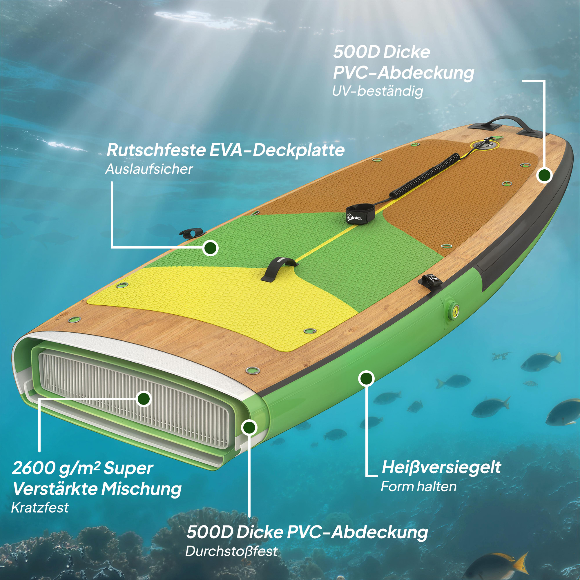 Stand Up Paddling Board Set Aufblasbar 335cm SUP Board mit Kajak Sitz, Verstellbares Doppel-Paddel Fußschlaufe