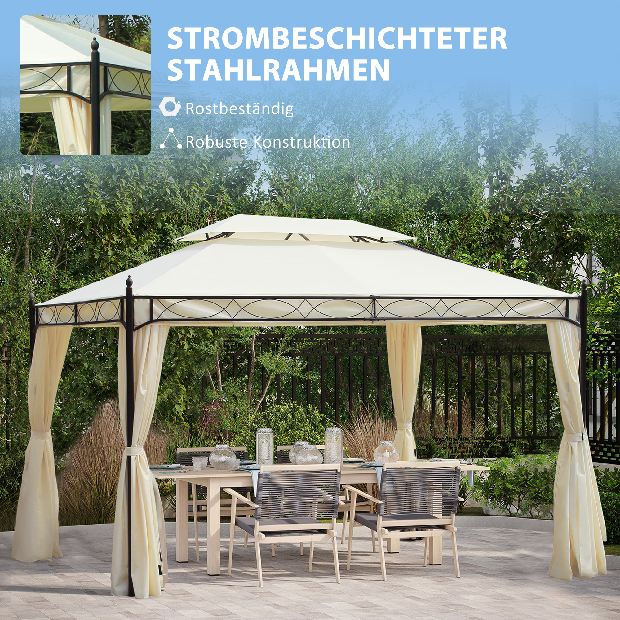 Luxus Pavillon Gartenpavillon Partyzelt Festzelt Gartenzelt Pagode 3x4 m Creme