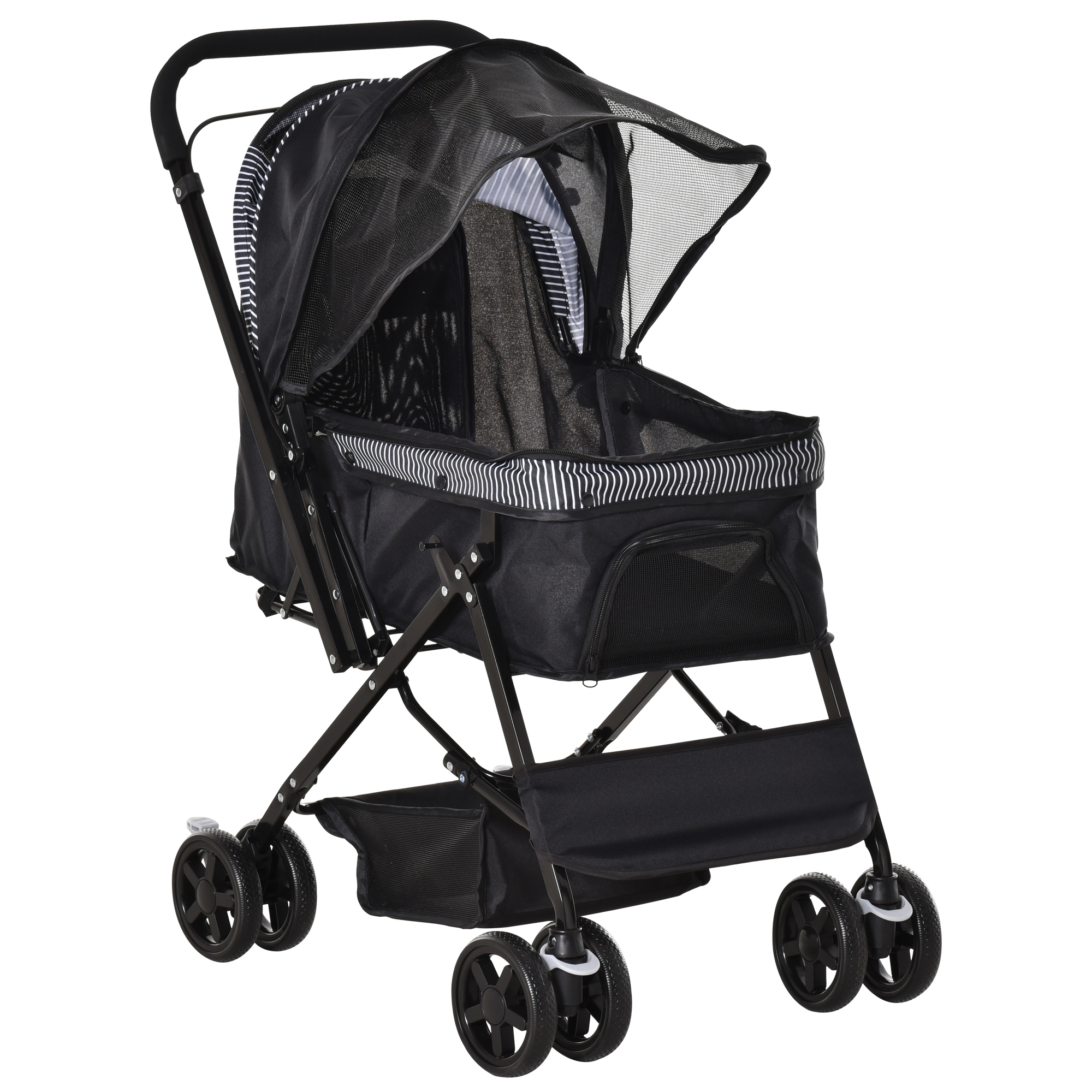 Hundewagen Hundebuggy klappbar, 1 Korb, 2 Bremsen, inkl. Sicherheitsleine, Schwarz
