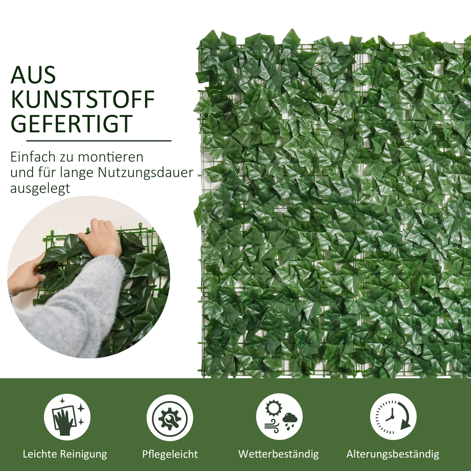 künstlicher Hecken Sichtschutz, UV Geschützt Sichtschutz, Grün Balkon Sichtschutz, Zaun Sichtschutzgitter mit Blättern, Hecken Zaun, WandKünstliche 300 x 100 cm für Garten Hochzeit