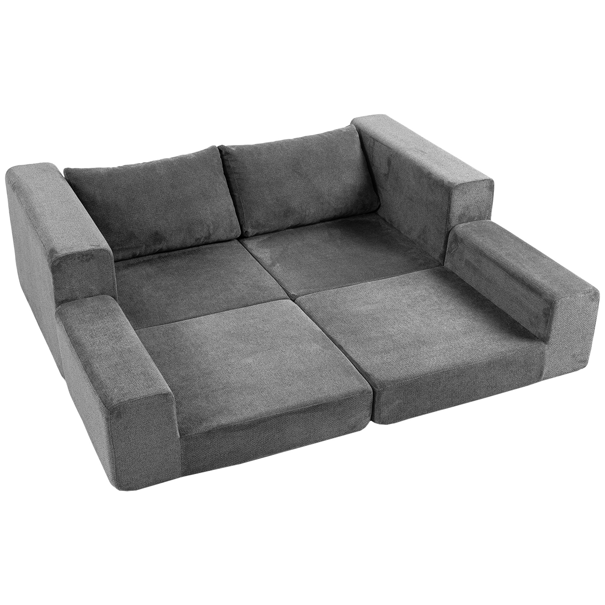 Schlafsofa 4-in-1 Schlaffunktion ausziehbar Klappsofa Kissen 2 Sitzer Grau
