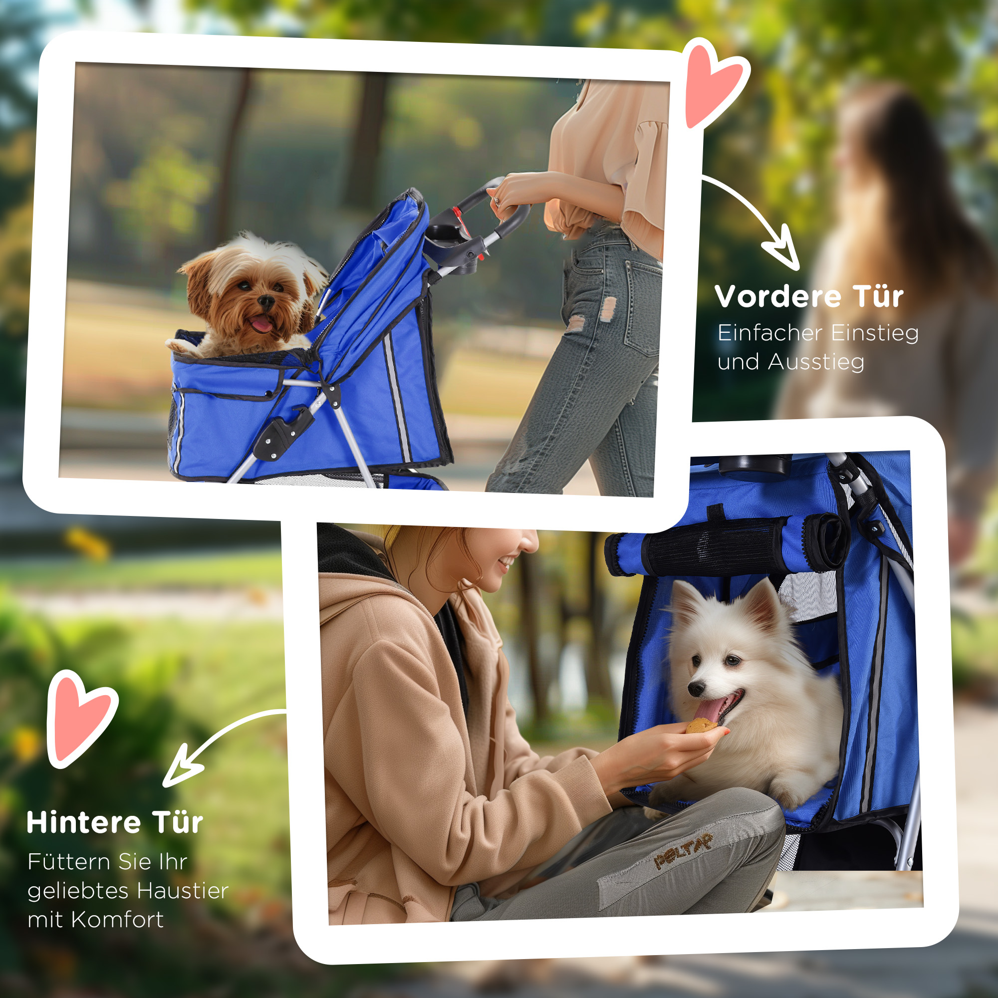 Hundewagen Hundebuggy bis 10 kg Klappbar Netzfenster Ablagekorb 2 Becherhalter Blau