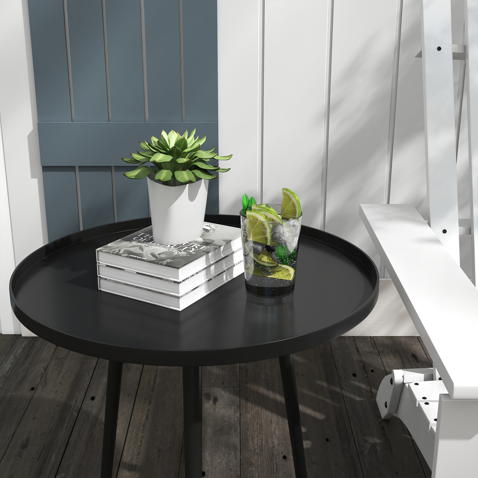 Outdoor Beistelltisch, Gartentisch, runder Terrassentisch, Stahl, ?40 x 50Hcm, Schwarz