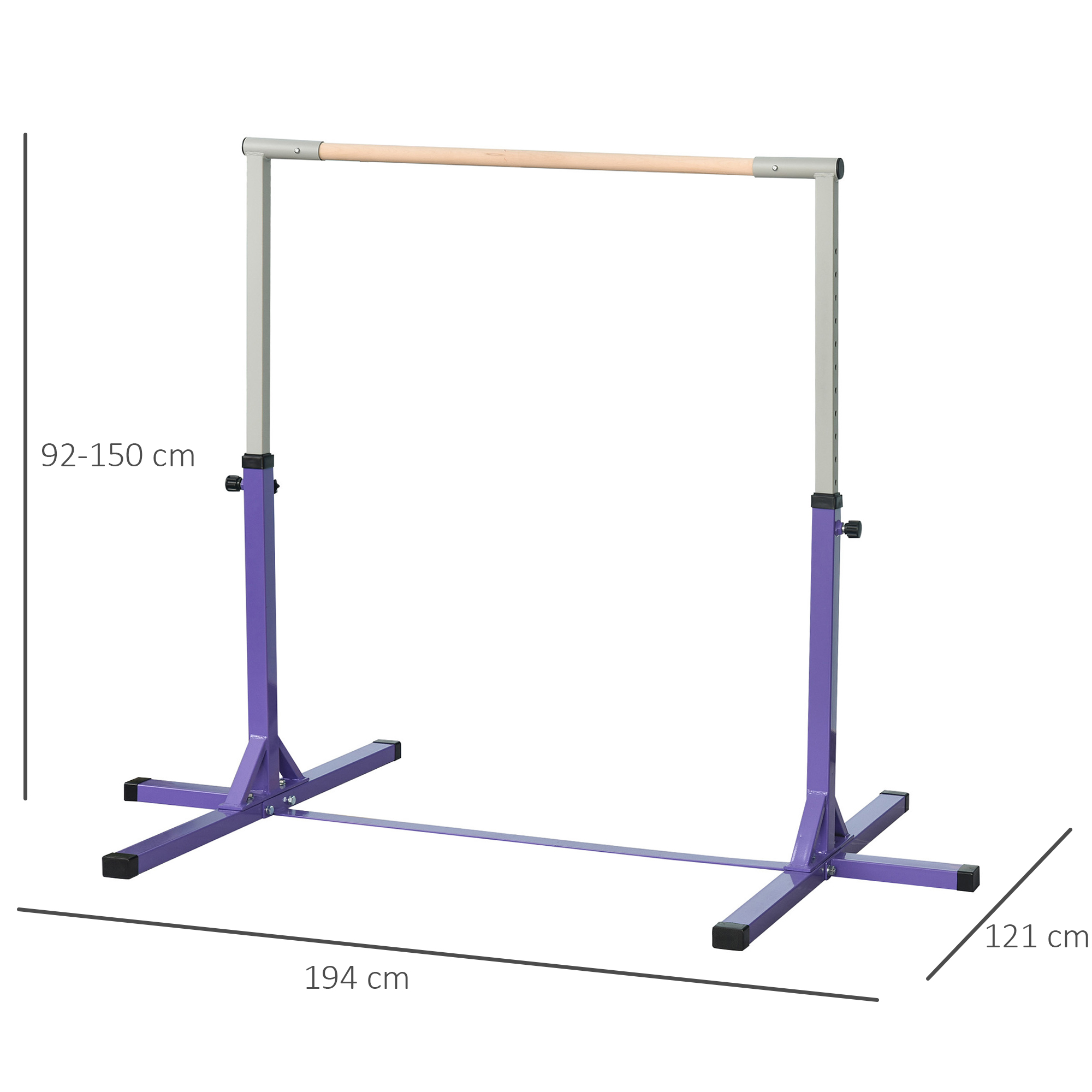Gymnastik-Turnreck, Reckstange, 13-stufig höhenverstellbar, bis 75 kg belastbar, Stahl, Buchenholz, Lila