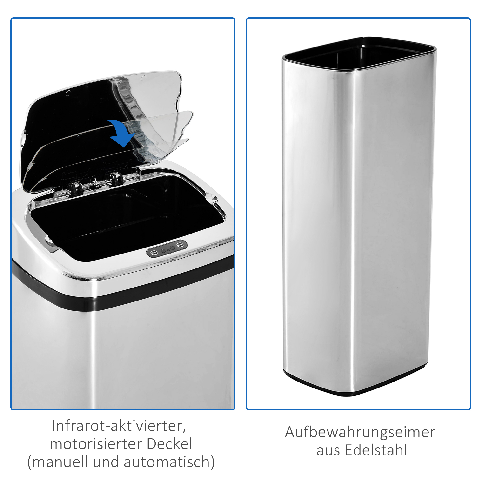 Sensor Mülleimer 50L Automatik Mülleimer mit Bewegungssensor, Wasserdichter Abfalleimer für Büro, Schlafzimmer, Küchen Edelstahl Silber