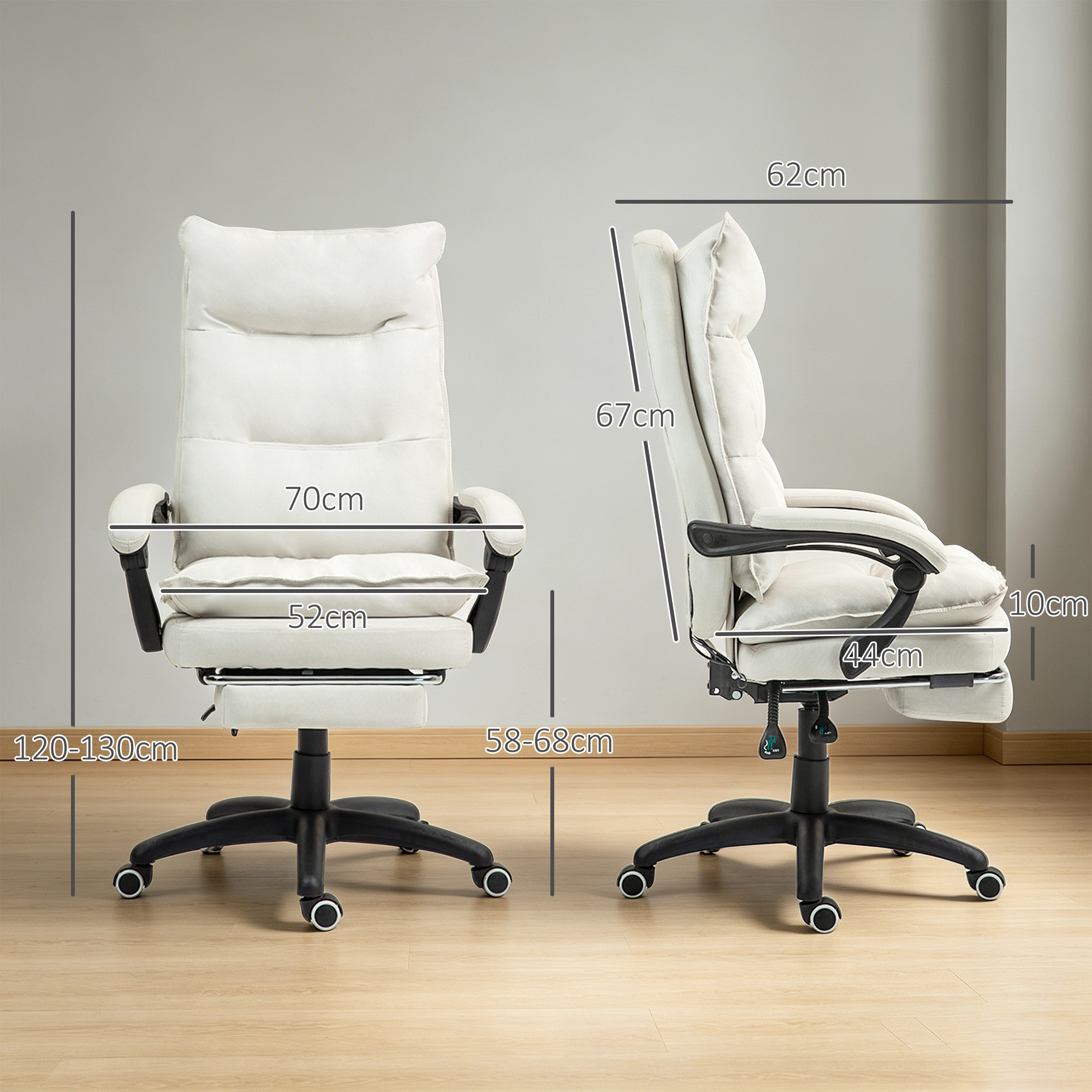 Massage-Bürostuhl, Schreibtischsessel mit Massagefunktion, höhenverstellbarer, ergonomischer Drehstuhl, Nylon, Cremeweiß