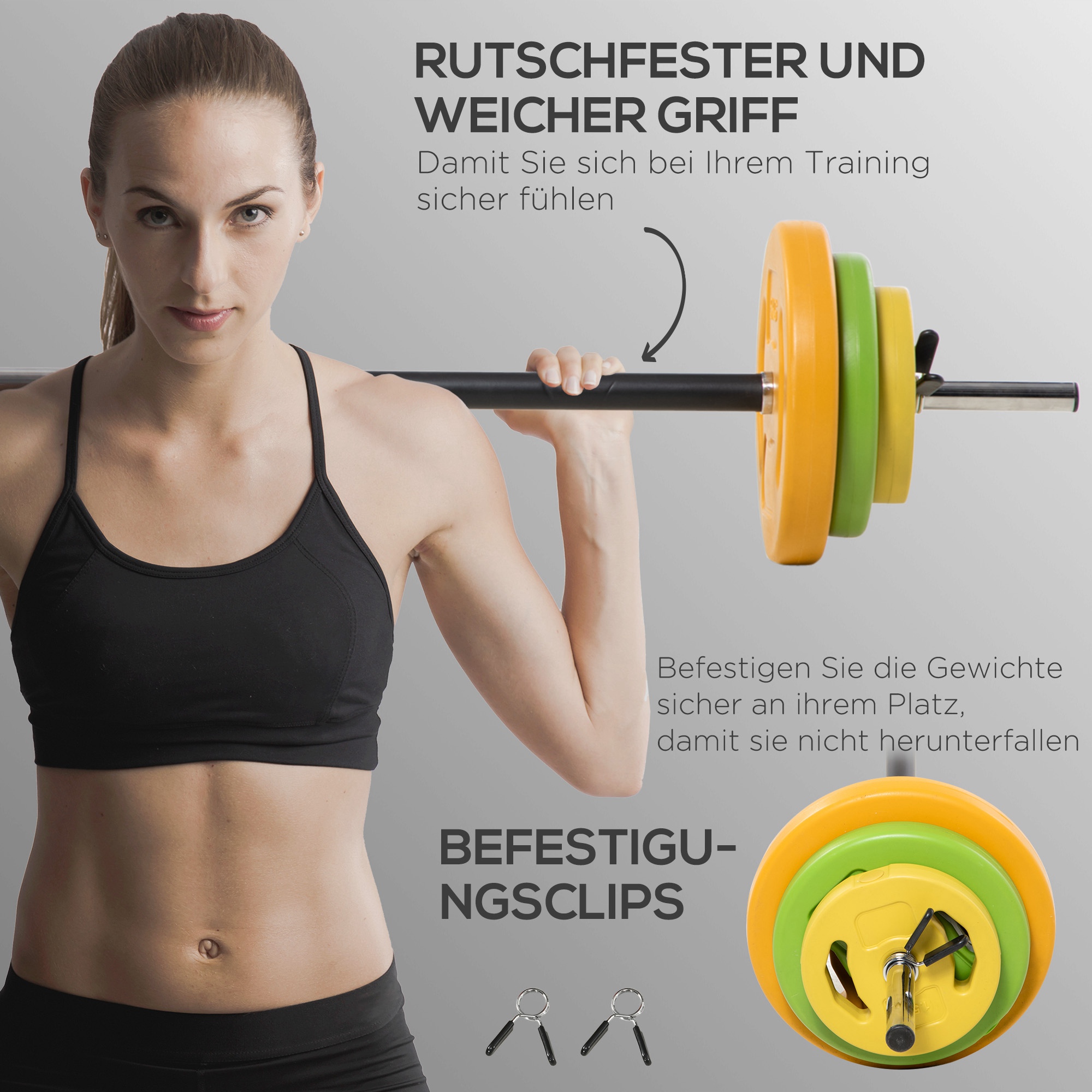 Hanteln Set 20kg Hantelset aus Gusseisen Kurzhanteln mit Verbindungsrohr Rutschfester Griff Mehrfarbig