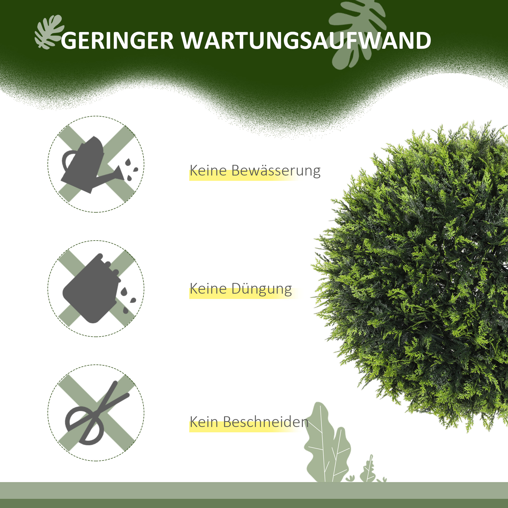 Künstliche Pflanzen im 2er-Set, UV-beständige dekorative Pflanzen, Deko-Pflanzen, Indoor, Outdoor, 45 cm, Grün