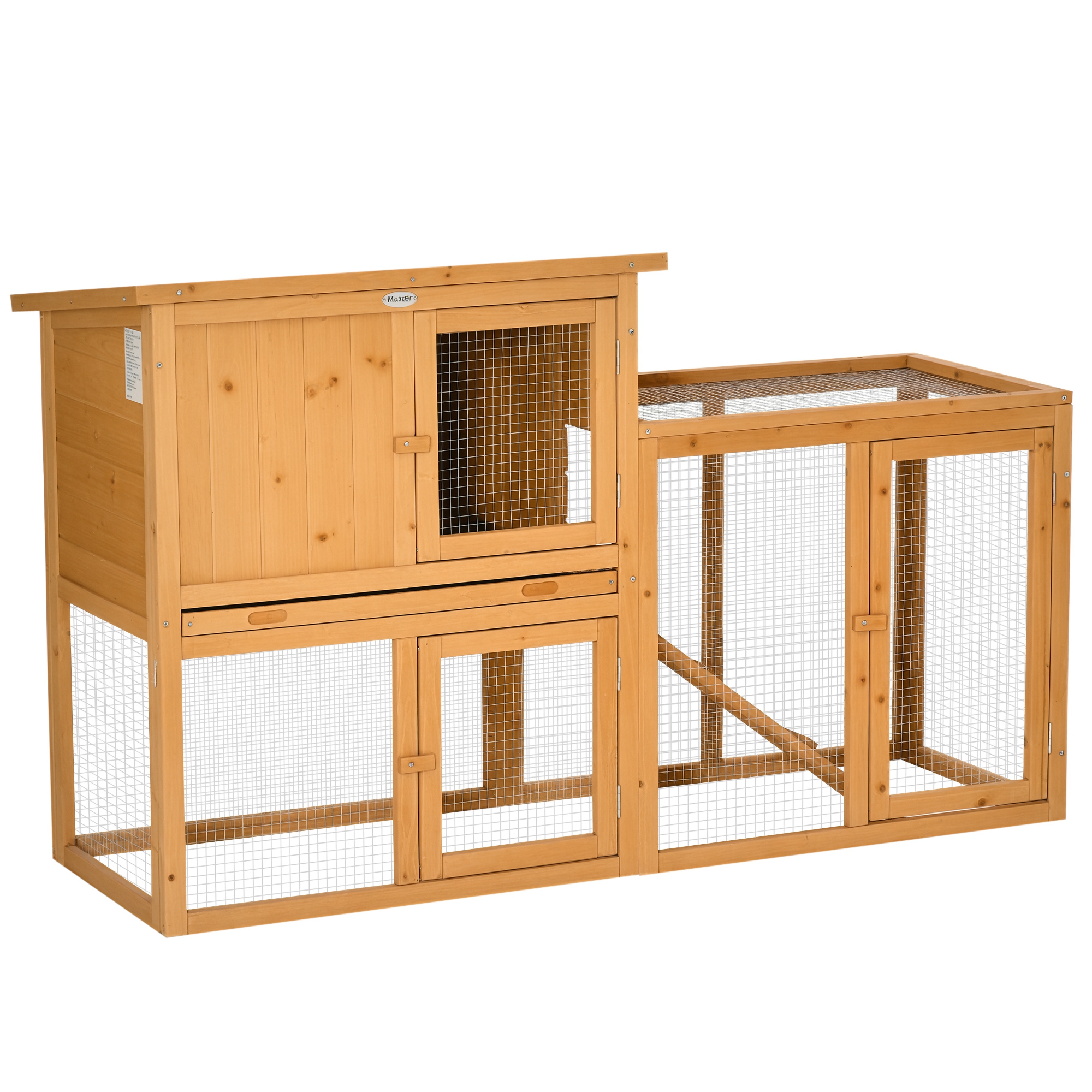 Kleintierstall mit Freigehege, herausnehmbare Bodenwanne, wetterbeständig, 141 cm x 60 cm x 86 cm, Braun