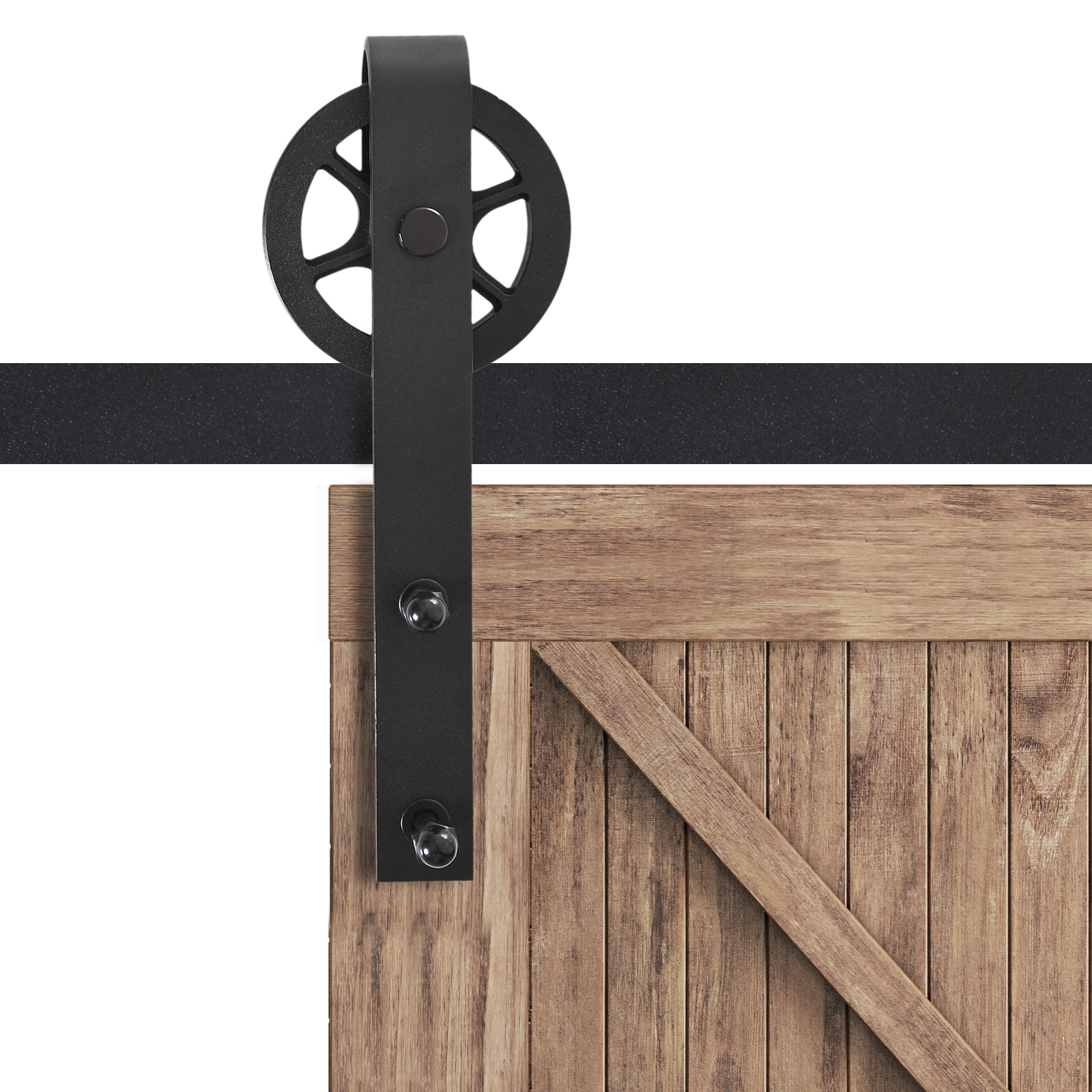 Gleitschienen-Bausatz für Schiebetür, rustikales Design, Karbonstahl, 200x4x0,6 cm, bis 90 kg, Schwarz