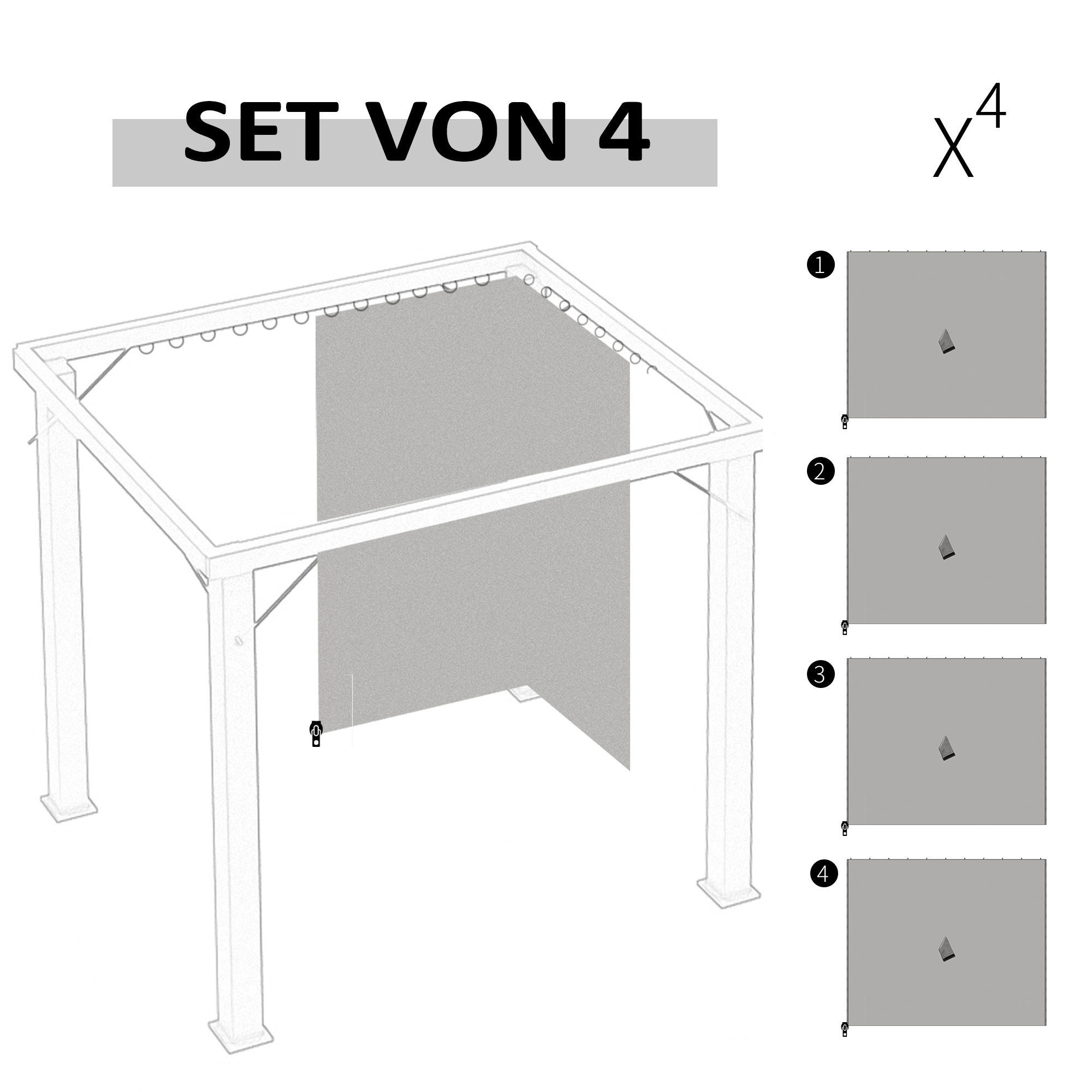 Ersatzvorhang für Pavillon, 4er-Set, für 3x3m Pavillons, 302x205cm, Hellgrau