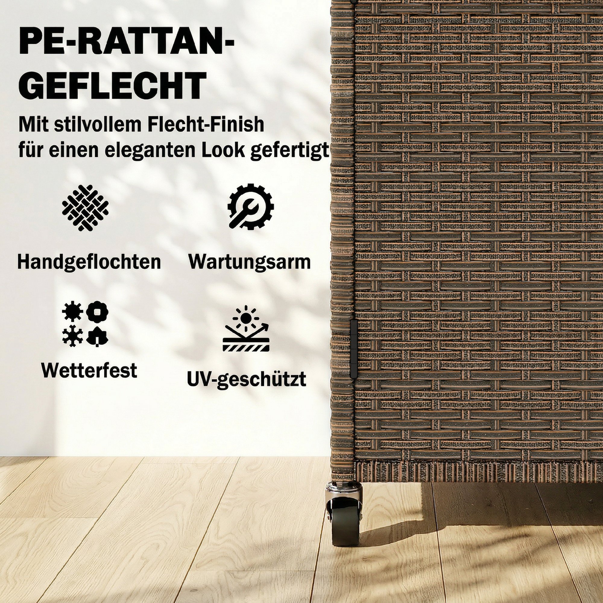 Servierwagen Rattan Küchenwagen mit FSC Eukalyptusholz-Arbeitsplatte Ablagefach Rollen Seitengriff 95 x 54 x 84 cm
