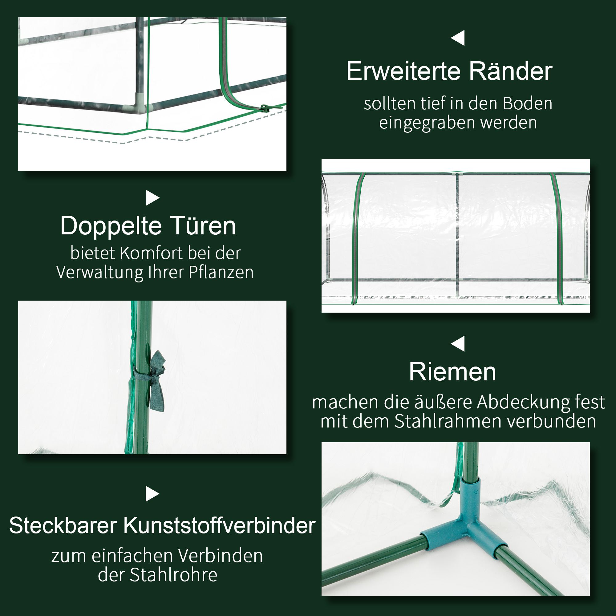 Gewächshaus, Treibhaus mit Tür, Frühbeet, Pflanzenhaus, Pflanzenaufzucht, Stahl, Kunststoff, 200 x 100 x 80 cm, Grün