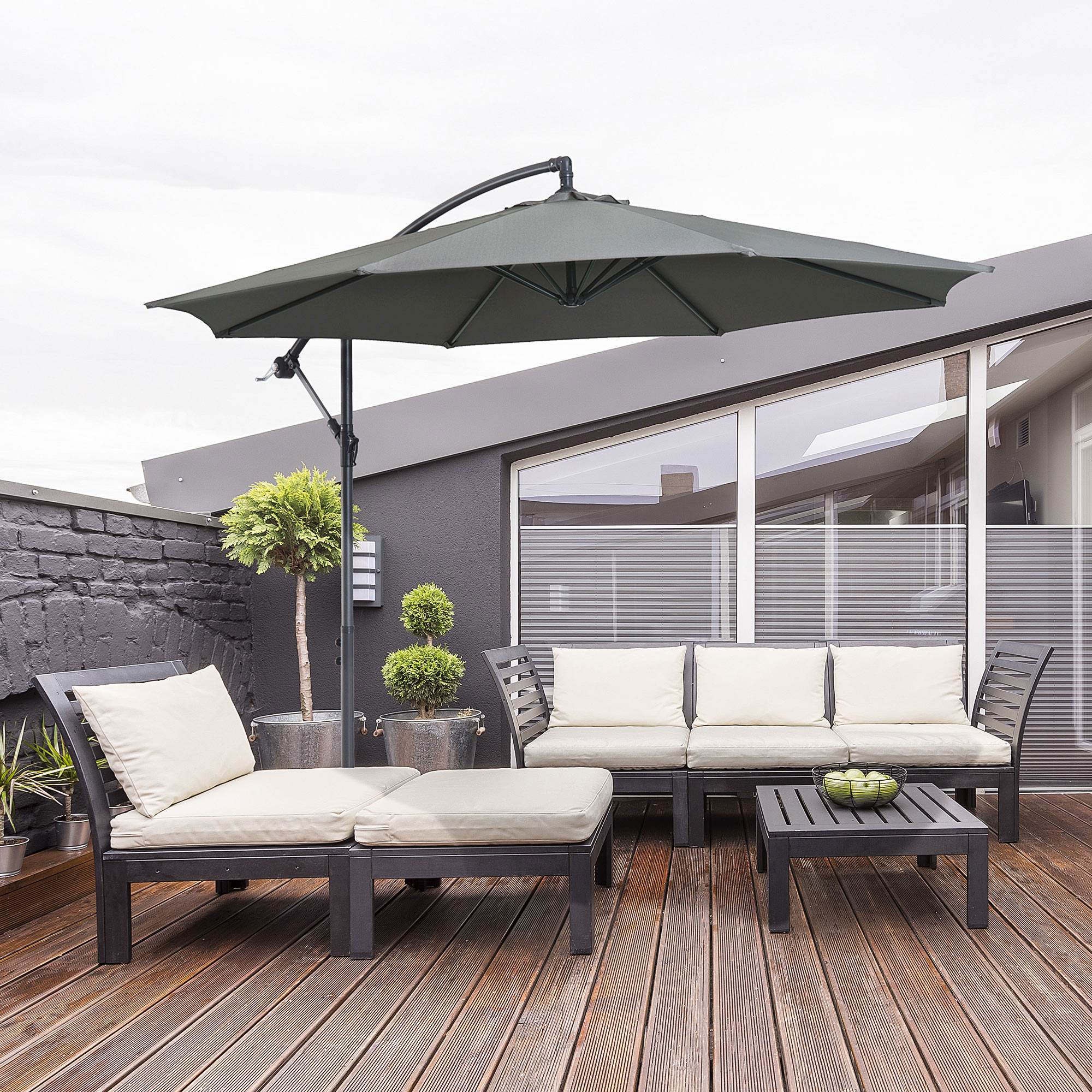 Sonnenschirm mit Handkurbel Wetterbeständig  2,95 m x 2,95 m x 2,45 m Polyester Stahl Schwarz