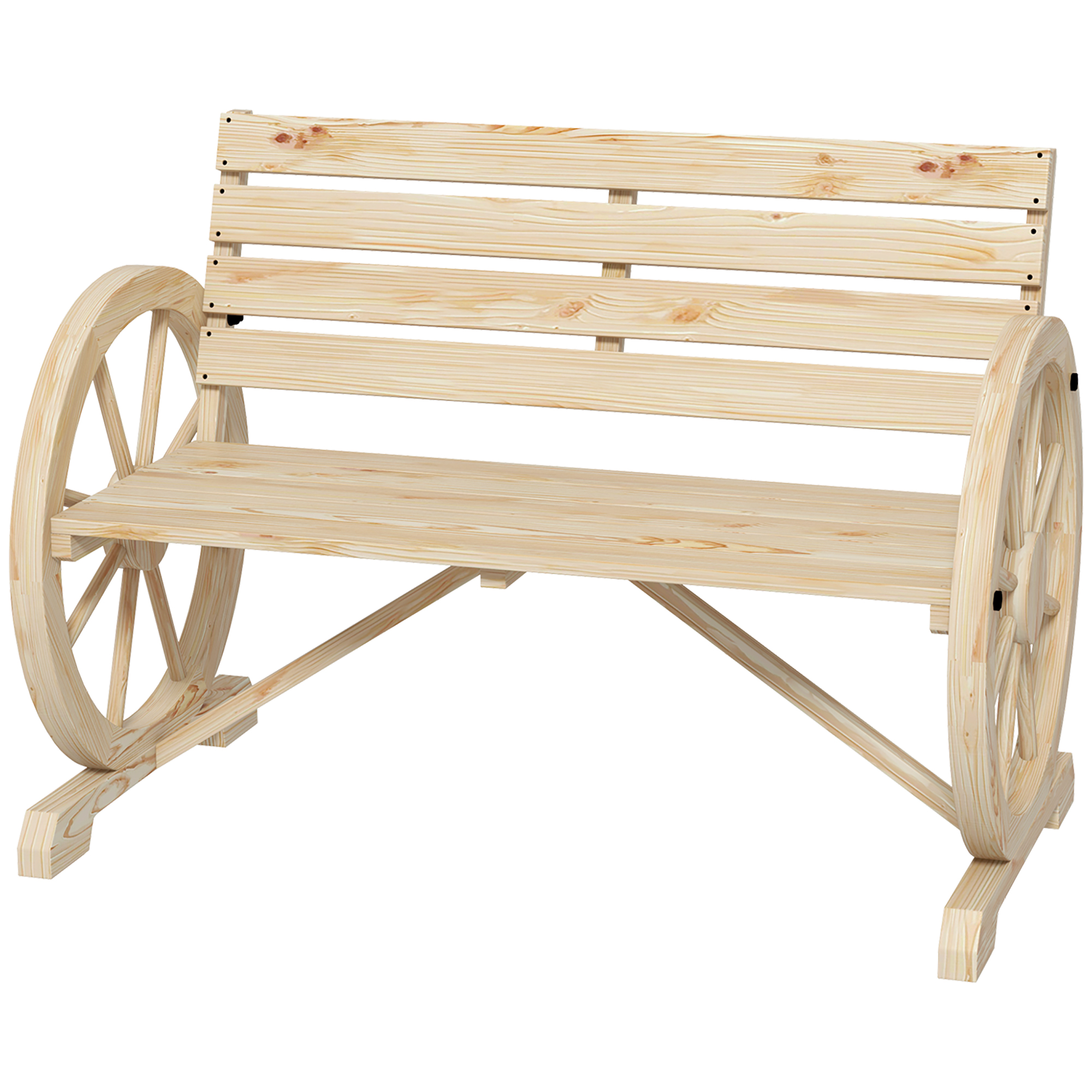 Gartenbank, Wagenrad-Design, für 2 Personen, Naturholz, dunkelbraun, 105,5 x 56 x 79 cm, Natur