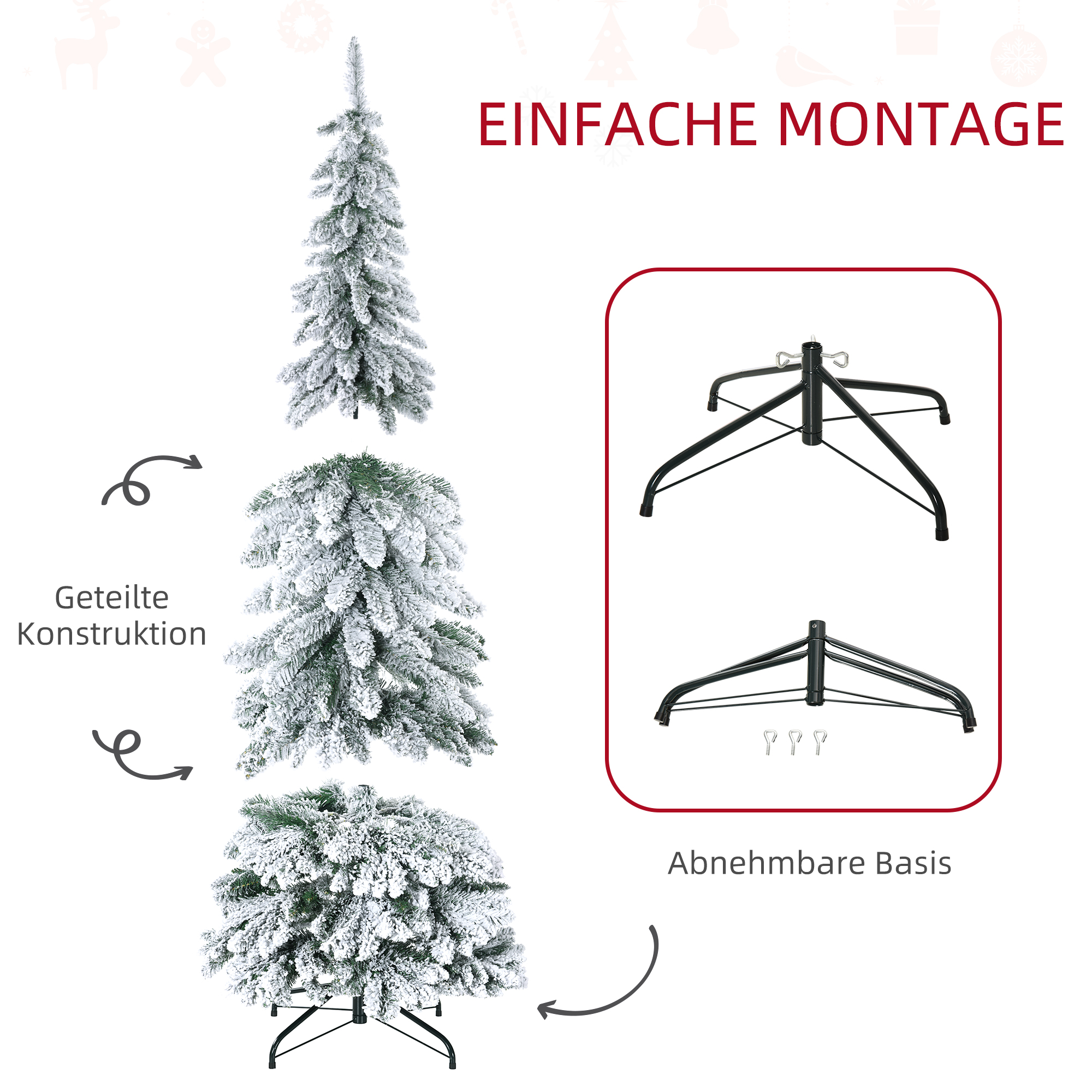 Weihnachtsbaum, 1,80 m, mit 523 Zweigen, Kunstschnee, lebensechtes Aussehen, schlanke Form
