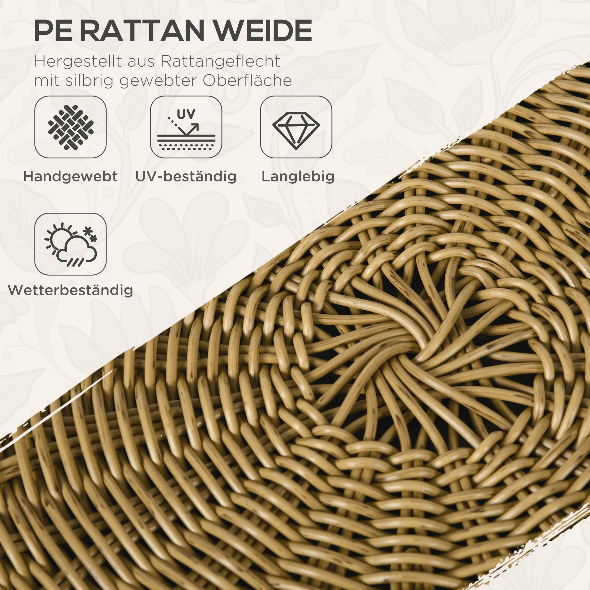 Rattansitzgruppe Lounge-Set Outdoor-Sitzgruppe, Boho-Stil, 5-teilges Set, 145 x 70 x 78 cm, Creme + Natur + Schwarz