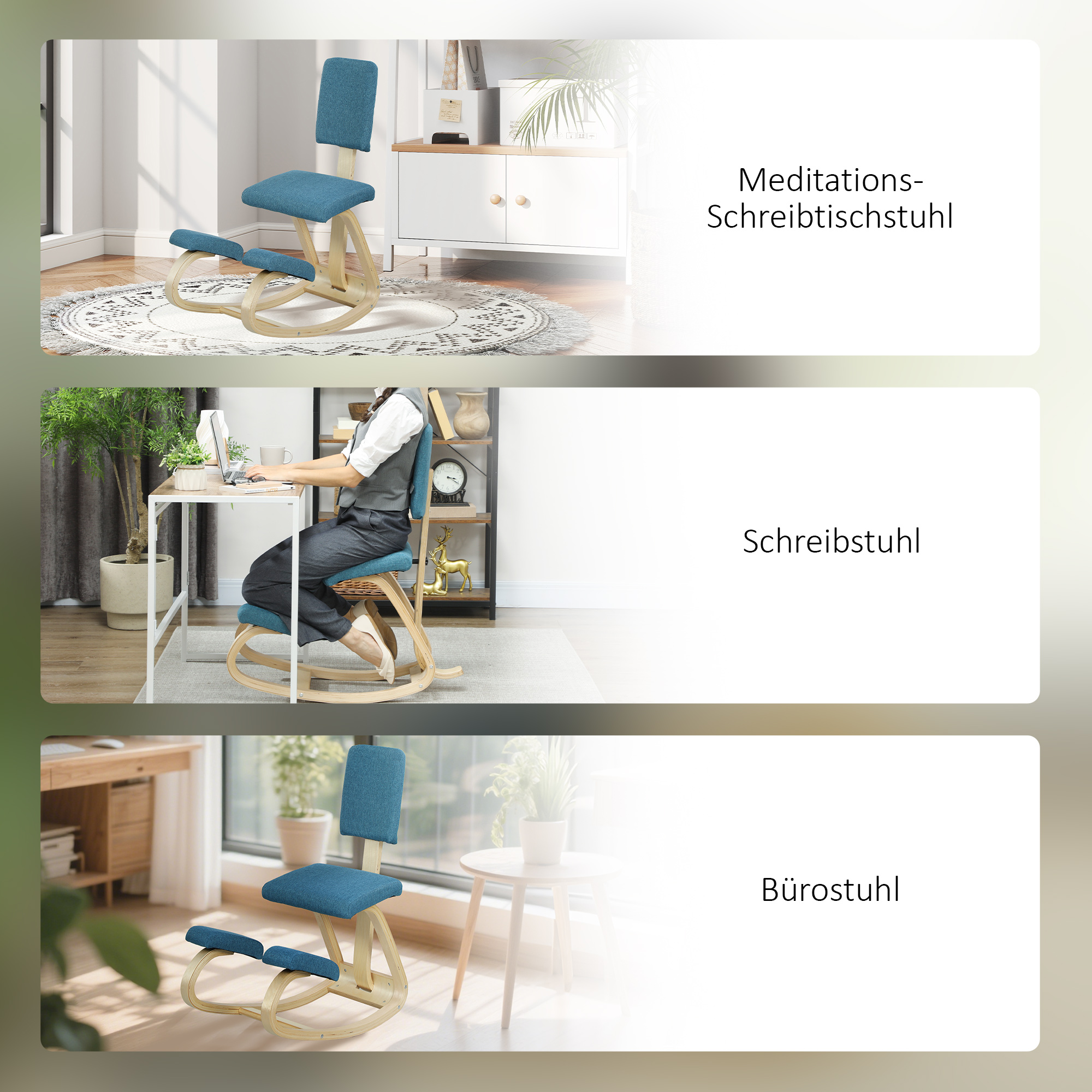 ergonomischer Kniestuhl, Kniehocker Gesundheitsstuhl für Zuhause, Büro, Meditation Dunkelblau