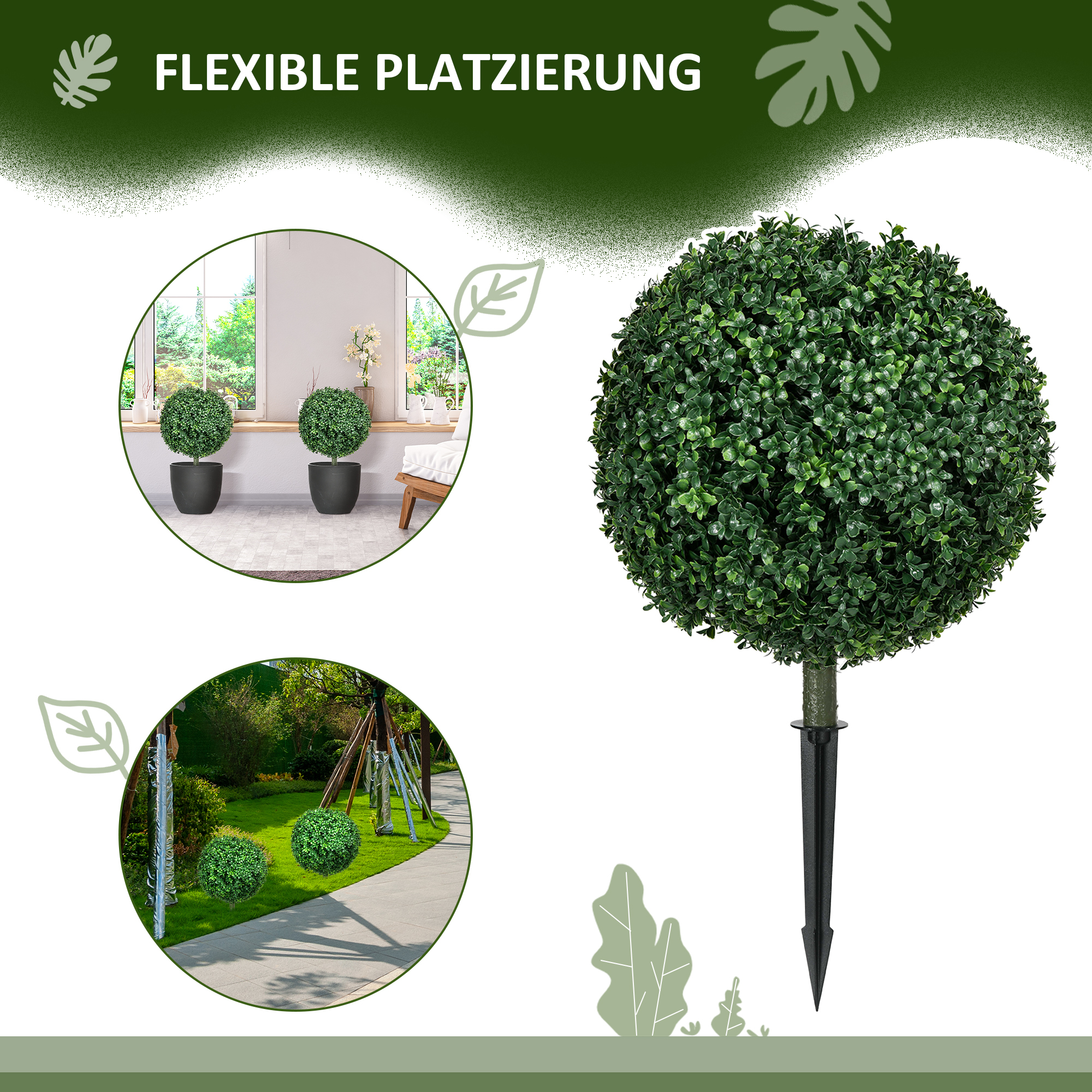 Künstlicher Buchsbaum im 2er-Set, realistisch, wetterfest, pflegeleicht, 70 cm