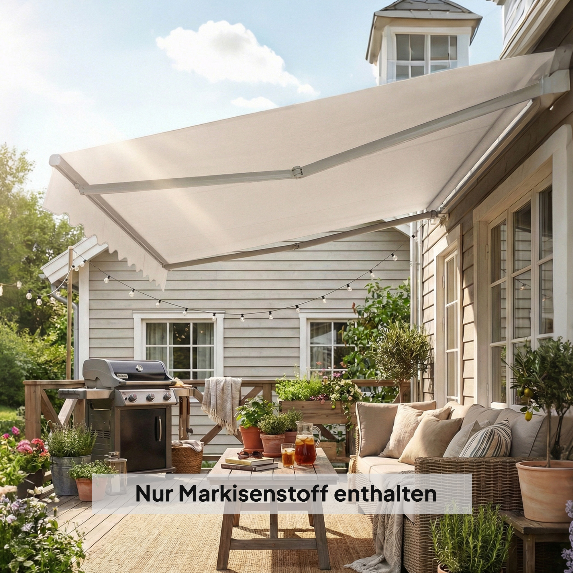 Ersatzstoff für Markise - Sonnenschutzdach UPF 50+ für 3,5 x 2,5 m Rahmen, Cremeweiß