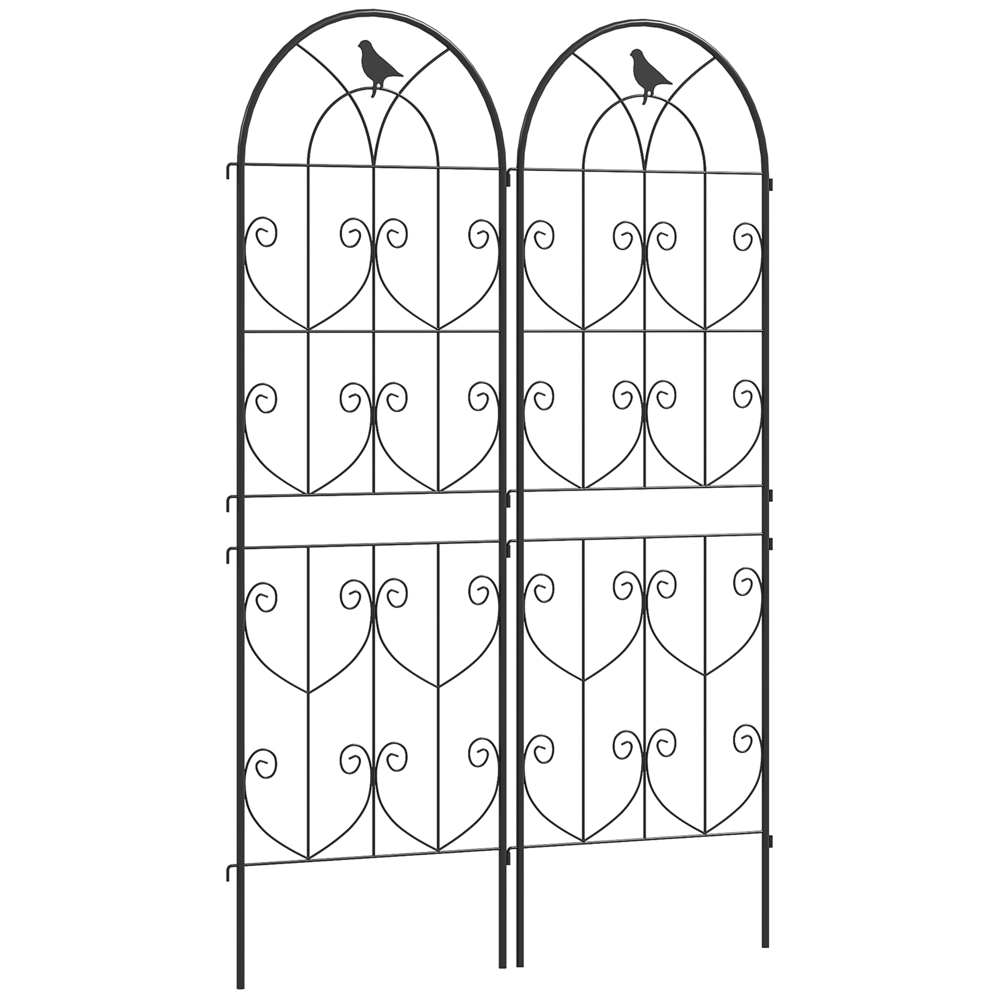 Rankgitter für Kletterpflanzen mit Vögeln 2er-Pack Gartengitter für Gemüse Rebe Blume Metall 50 x 150 cm schwarz