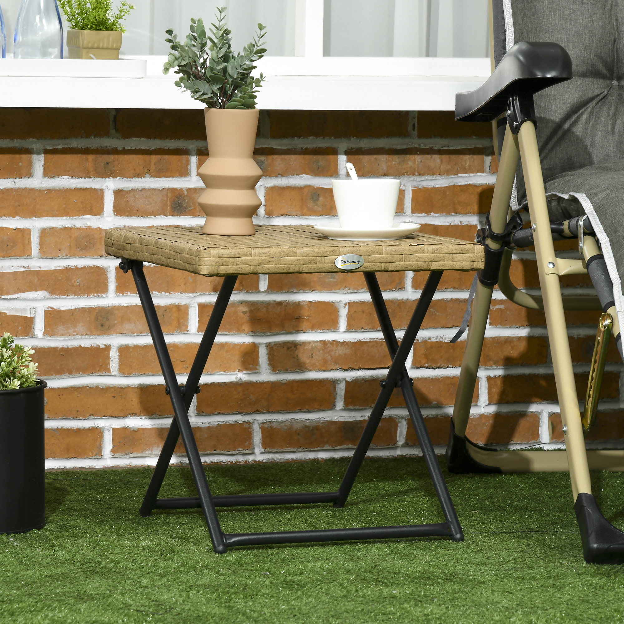 Polyrattan Balkontisch, klappbar, Stahlrahmen, pflegeleicht, 40x40x40 cm, Natur