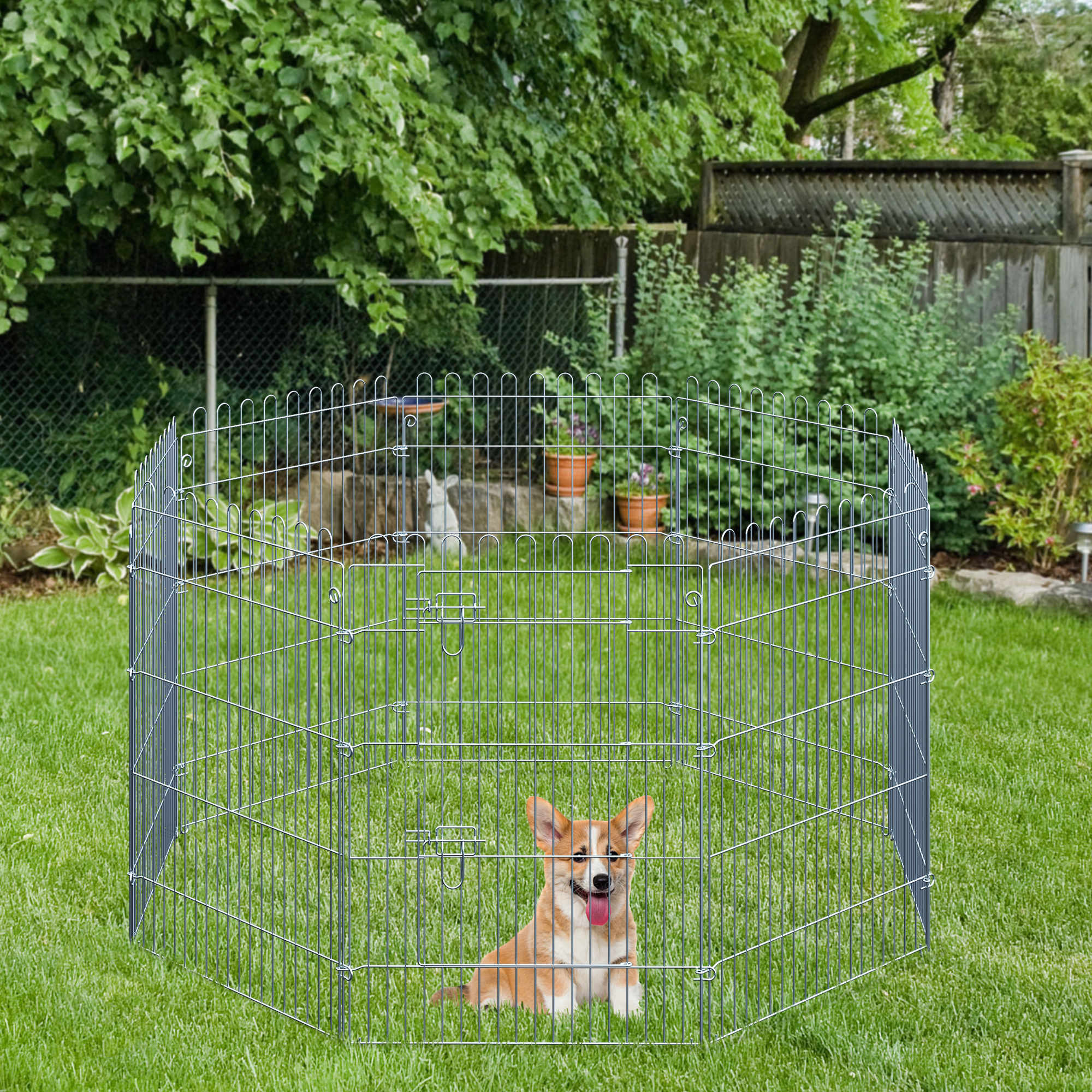 Freilaufgehege Welpenauslauf Welpenzaun Laufstall Welpengitter für Tiere 8-teilig B63 x H91 cm