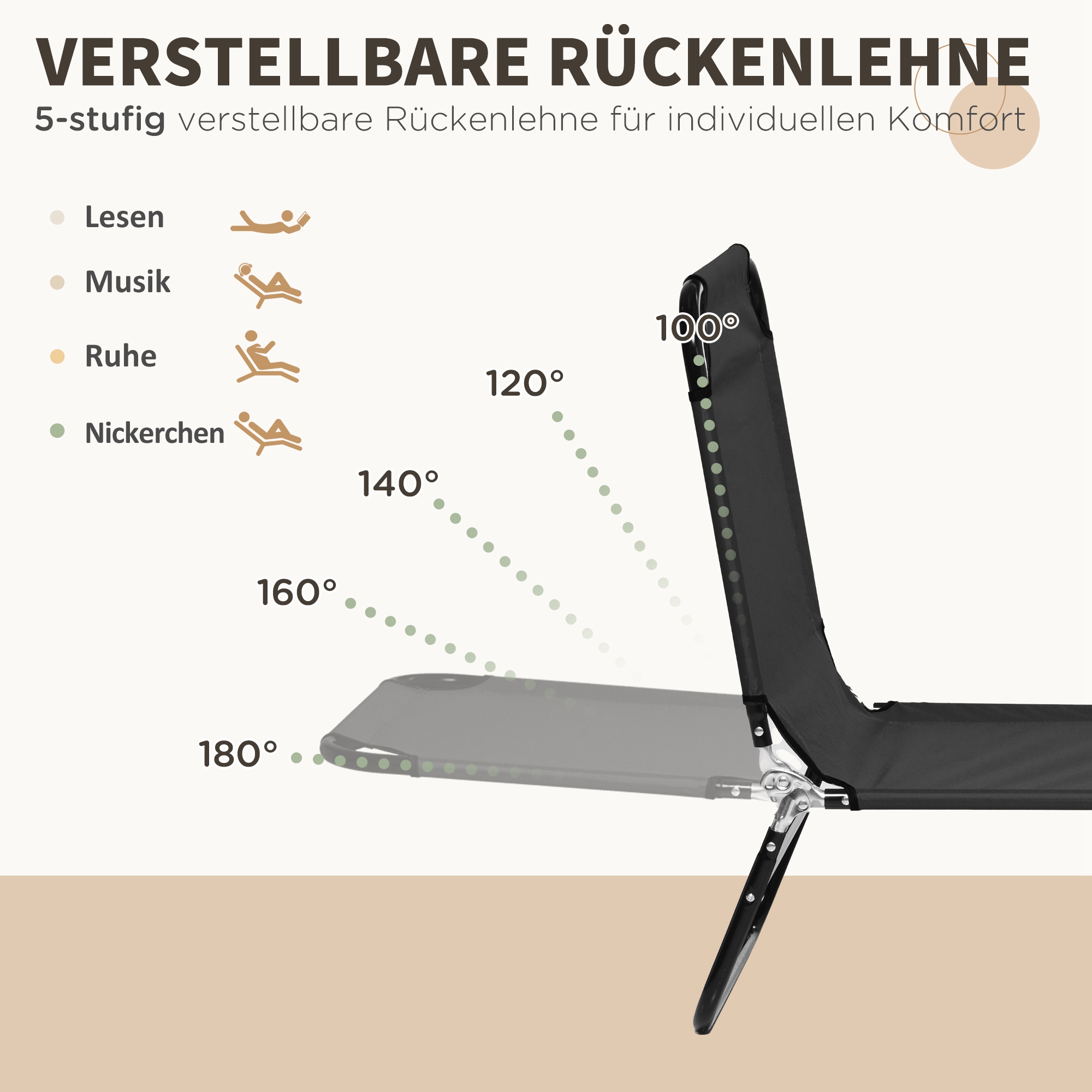 2er Set Sonnenliege klappbar Gartenliege mit 5-Fach höhenverstellbarer Rückenlehne bis 120kg belastbar