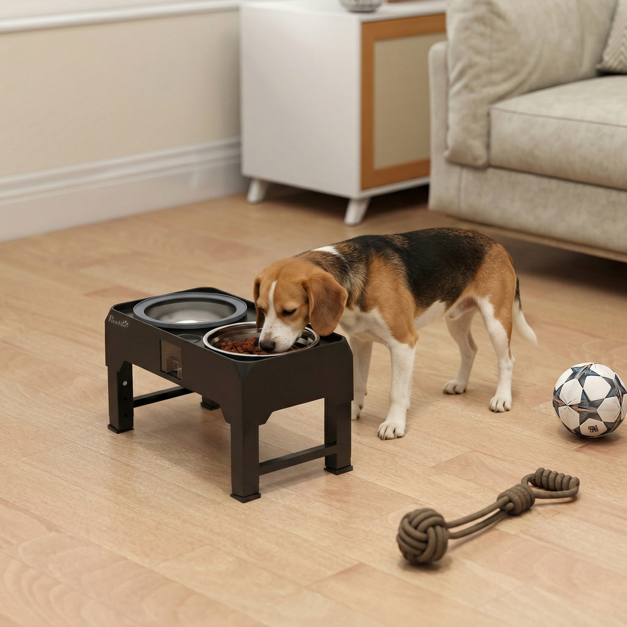 erhöhter Hundenapf Höhenverstellbar Futternapf mit Wassernapf 2 Edelstahlnäpfen für kleine bis große Hunde Schwarz