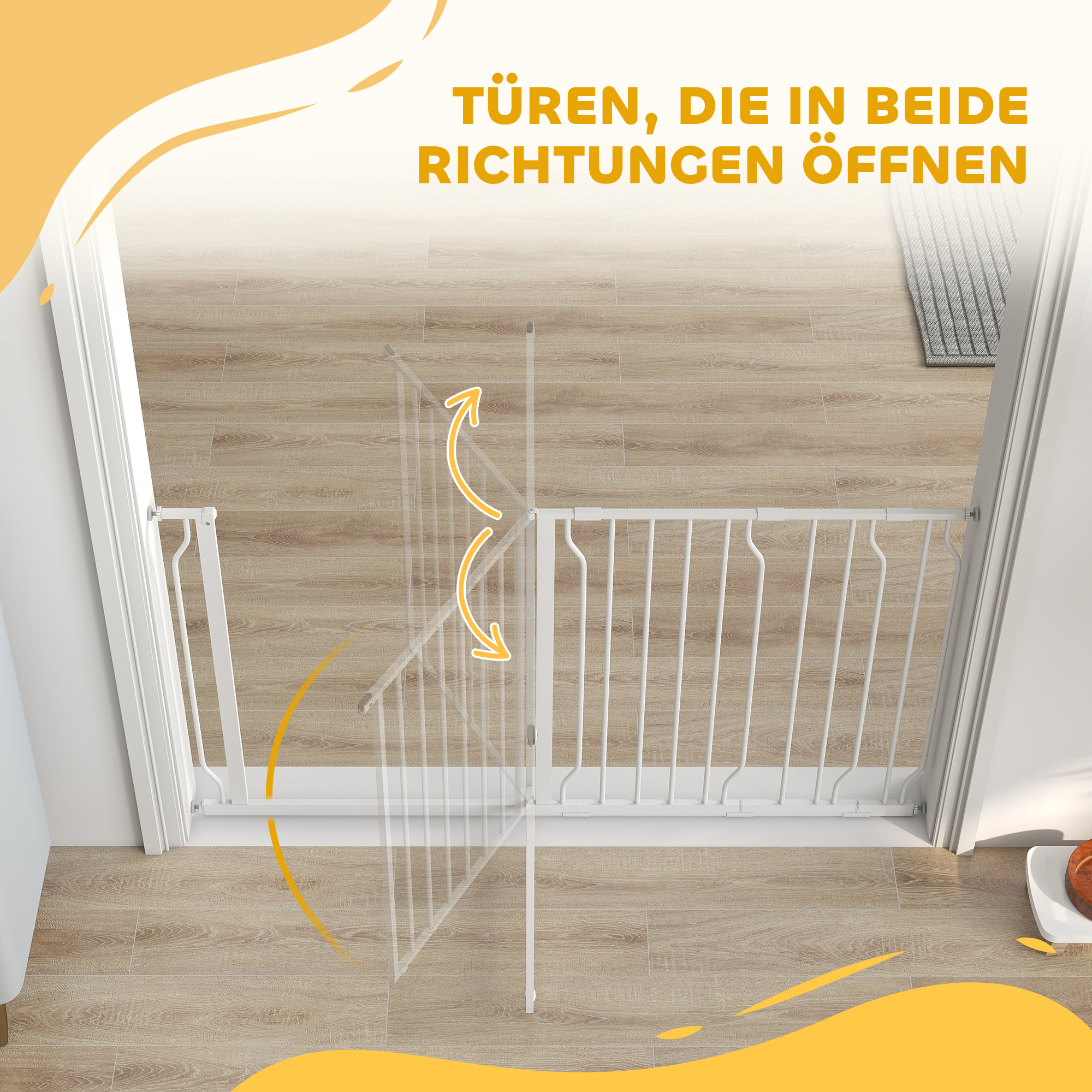 Hunde-Türabsperrung, längenverstellbar 75-145cm, Montage ohne Bohren, Stahlrahmen, Weiß