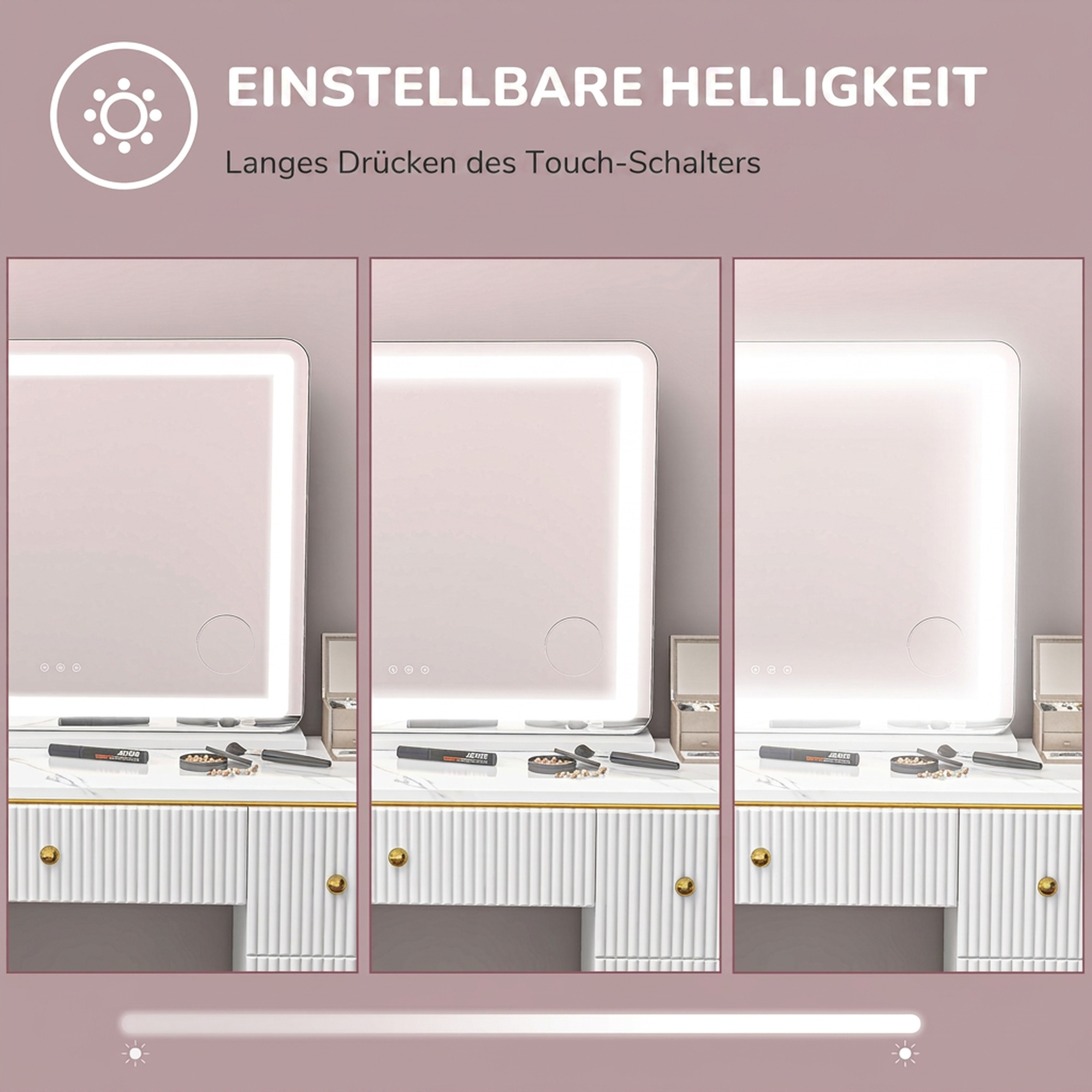 Schminkspiegel mit LED Beleuchtung 80x60 cm Kosmetikspiegel mit 3 Lichtfarben, USB-Ladefunktion, 10X Vergrößerung
