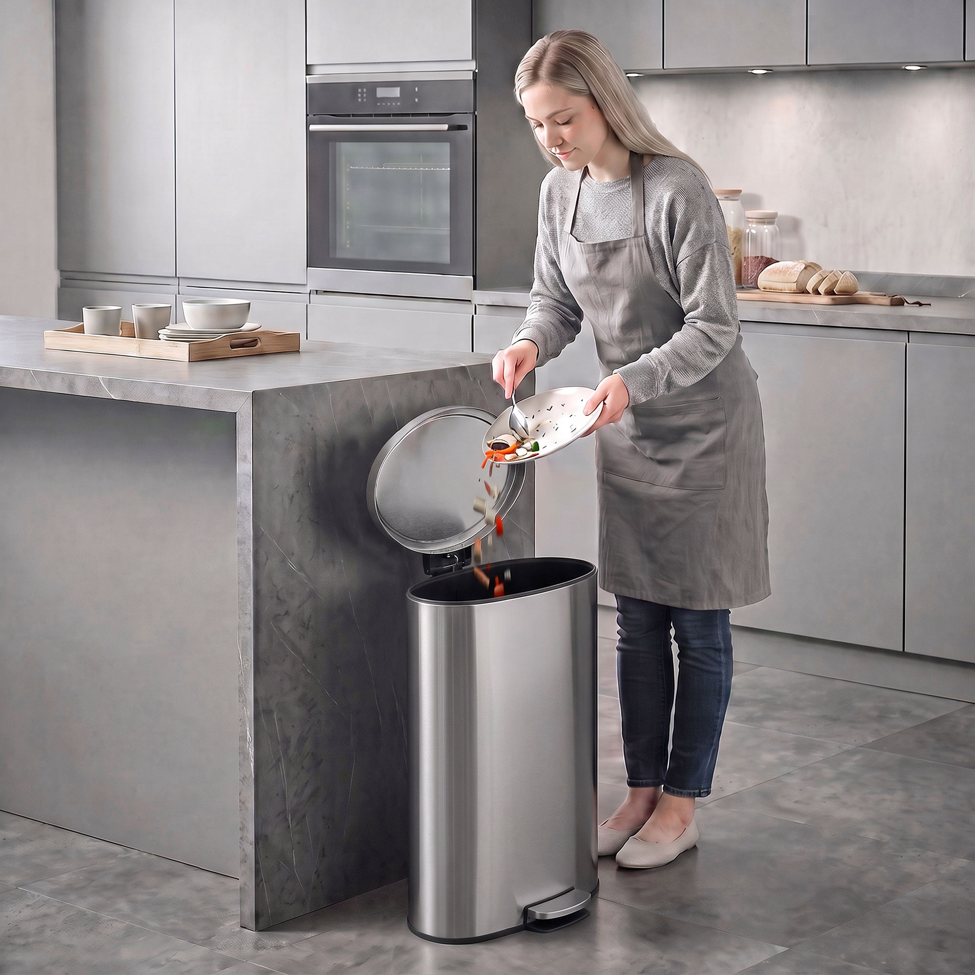 Mülleimer mit Soft-Close Deckel Treteimer mit Herausnehmbarem Inneneimer 30L Silber