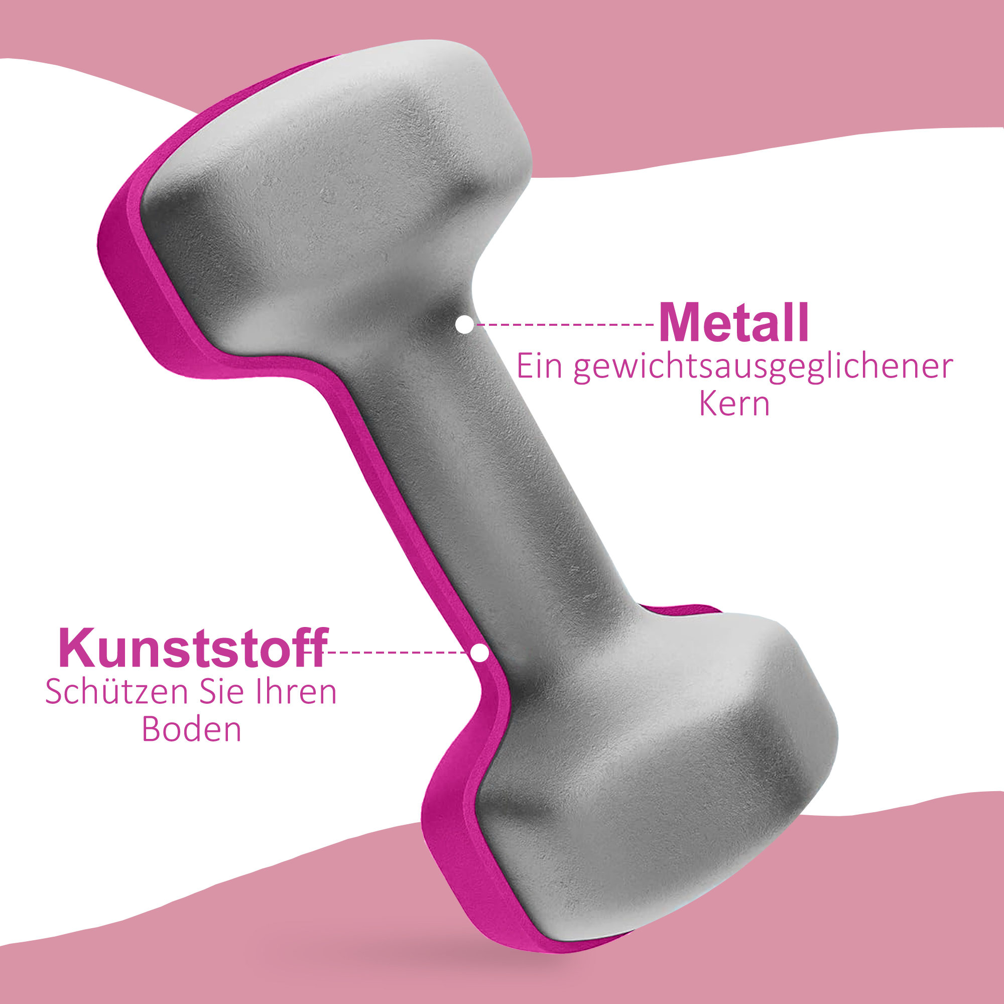 2 x 3 kg Kurzhantel-Set, sechseckiges Design, bodenfreundlich, rutschfest, Rosa