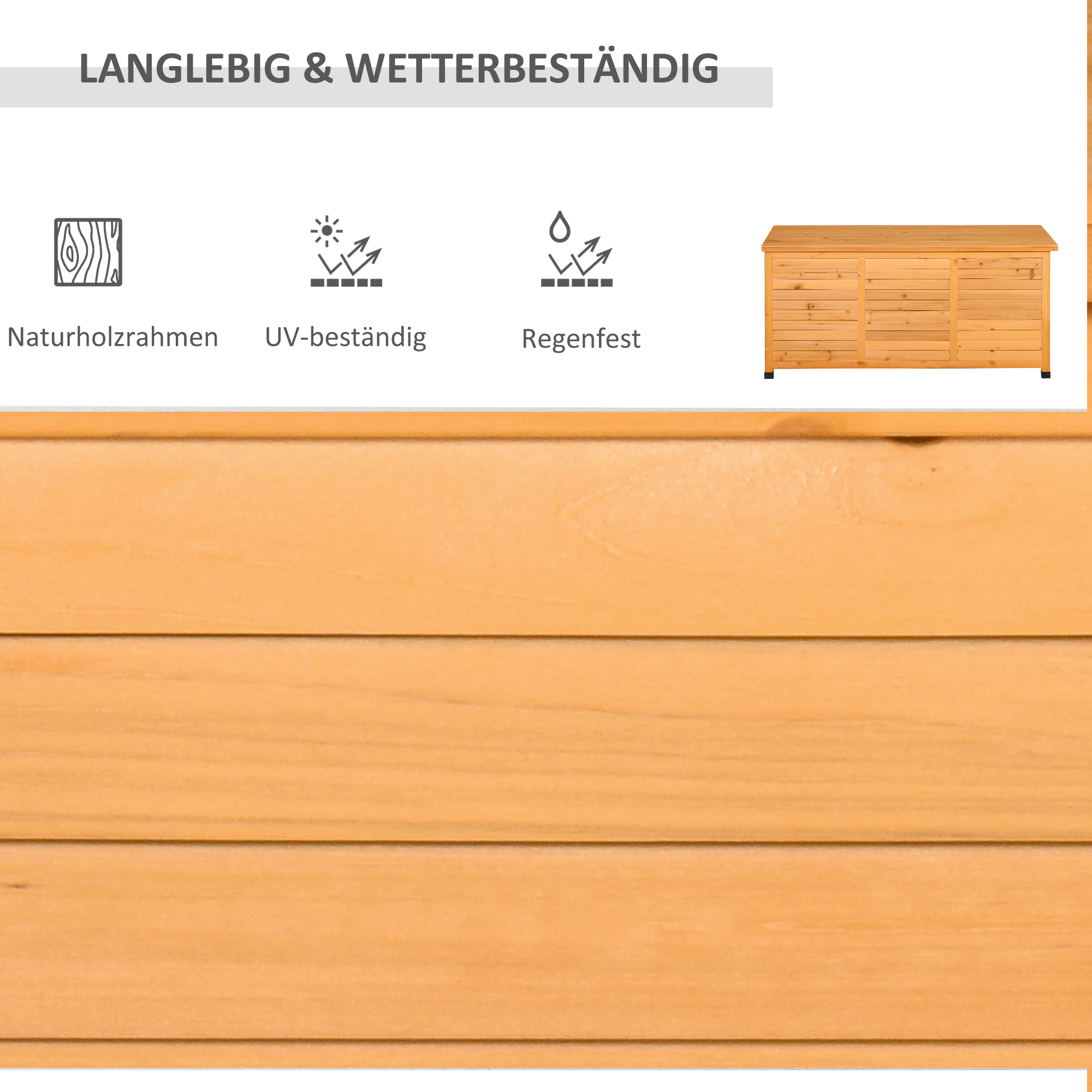 Gartenbox, Kissenbox, Aufbewahrungsbox, Aufbewahrungsbox, Gartentruhe, wetterbeständig, Massivholz, 127 x 56 x 60 cm Gelb