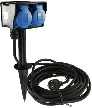 Gartensteckdose mit Erdspieß, 2-fach, IP44, 10m Kabel