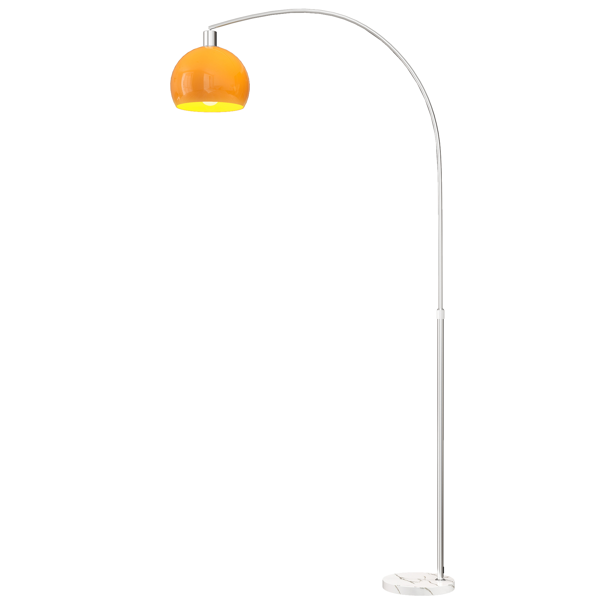 Bogenstandlampe mit Fußschalter, aus Marmor, Metall und Kunststoff, 26x90x180 cm, Weiß und Orange