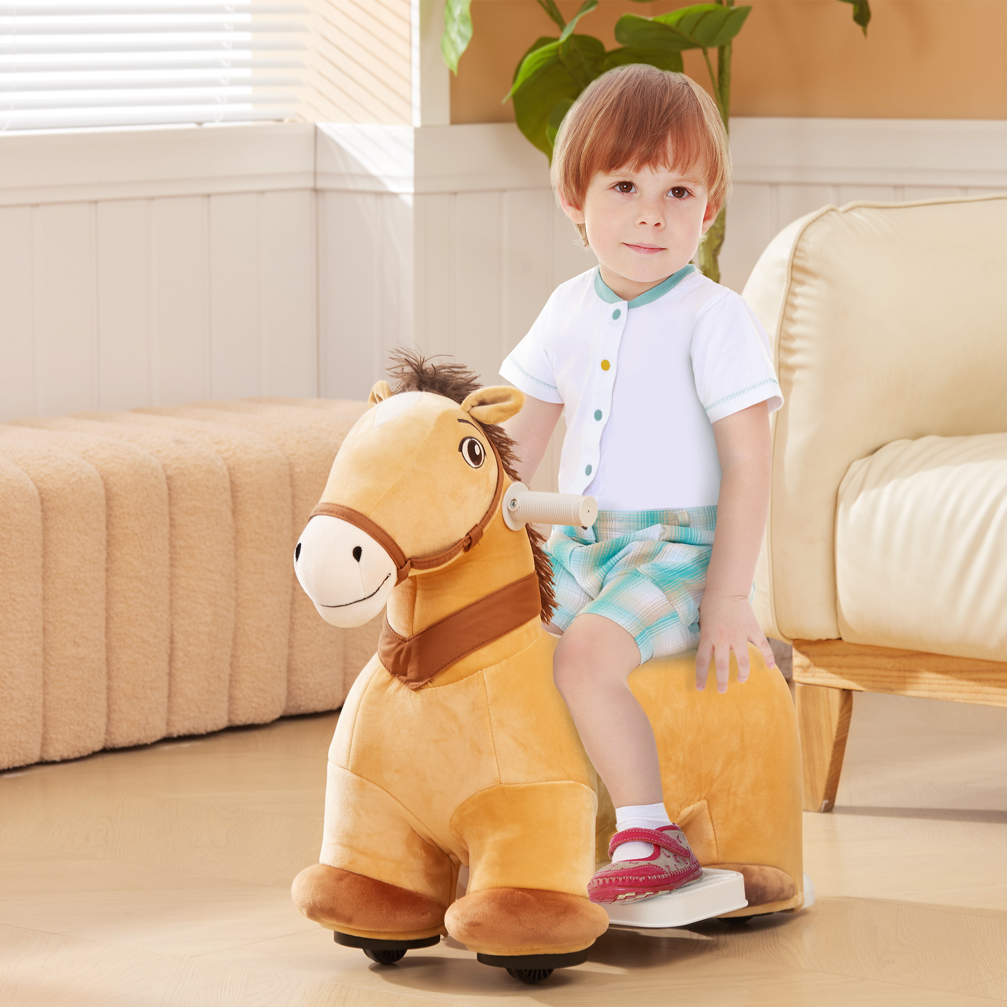 6V Elektrisches Reitpferd für Kinder, Batteriebetrieb, Mit Musikfunktion und Vorwärtsbewegung, 18-36 Monate, Braun