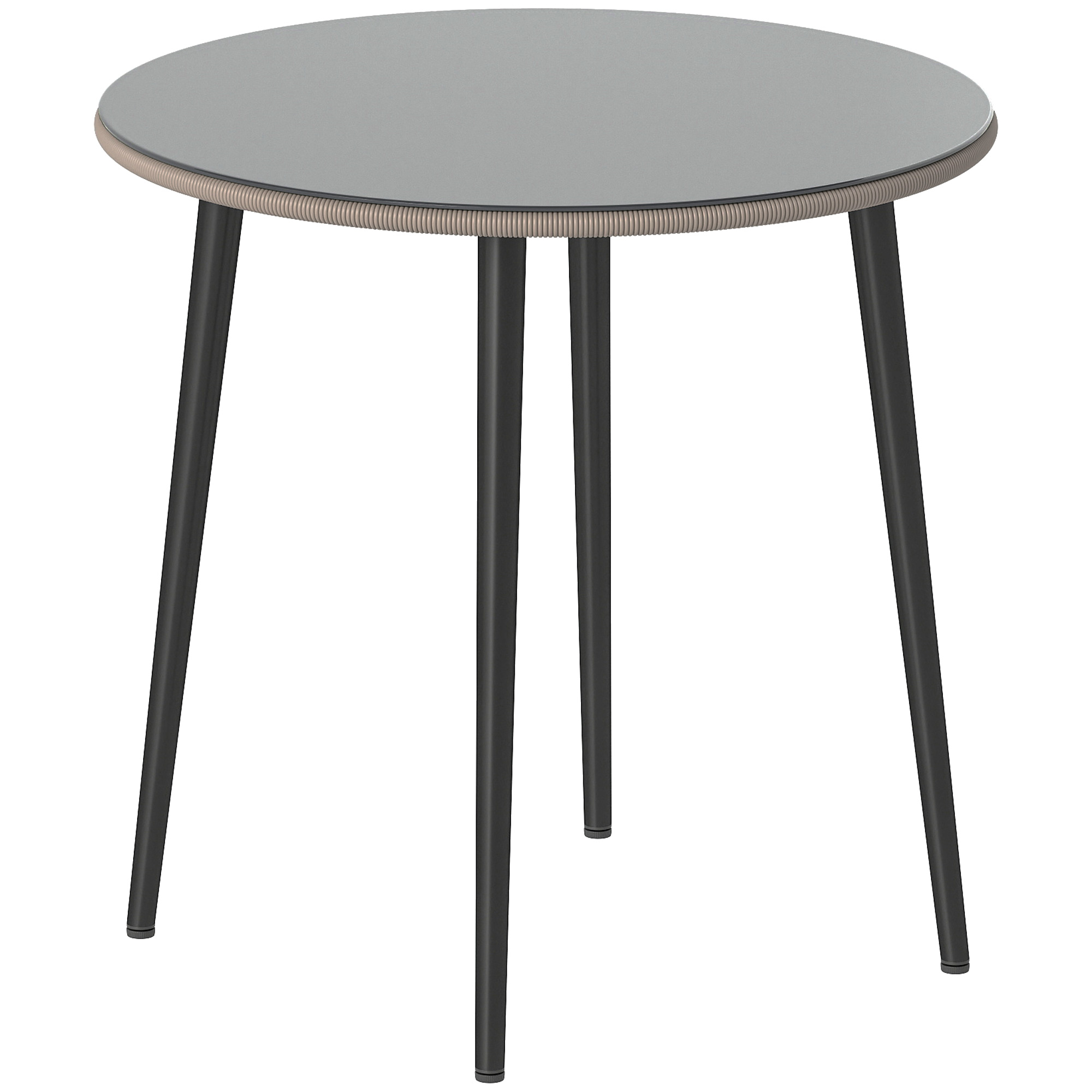 Gartentisch Stahl Buffettisch mit Stahlrahmen, PE-Rattan-Rand, verstellbaren Füßen, 4 Personen 80 x 80 x 74 cm Grau
