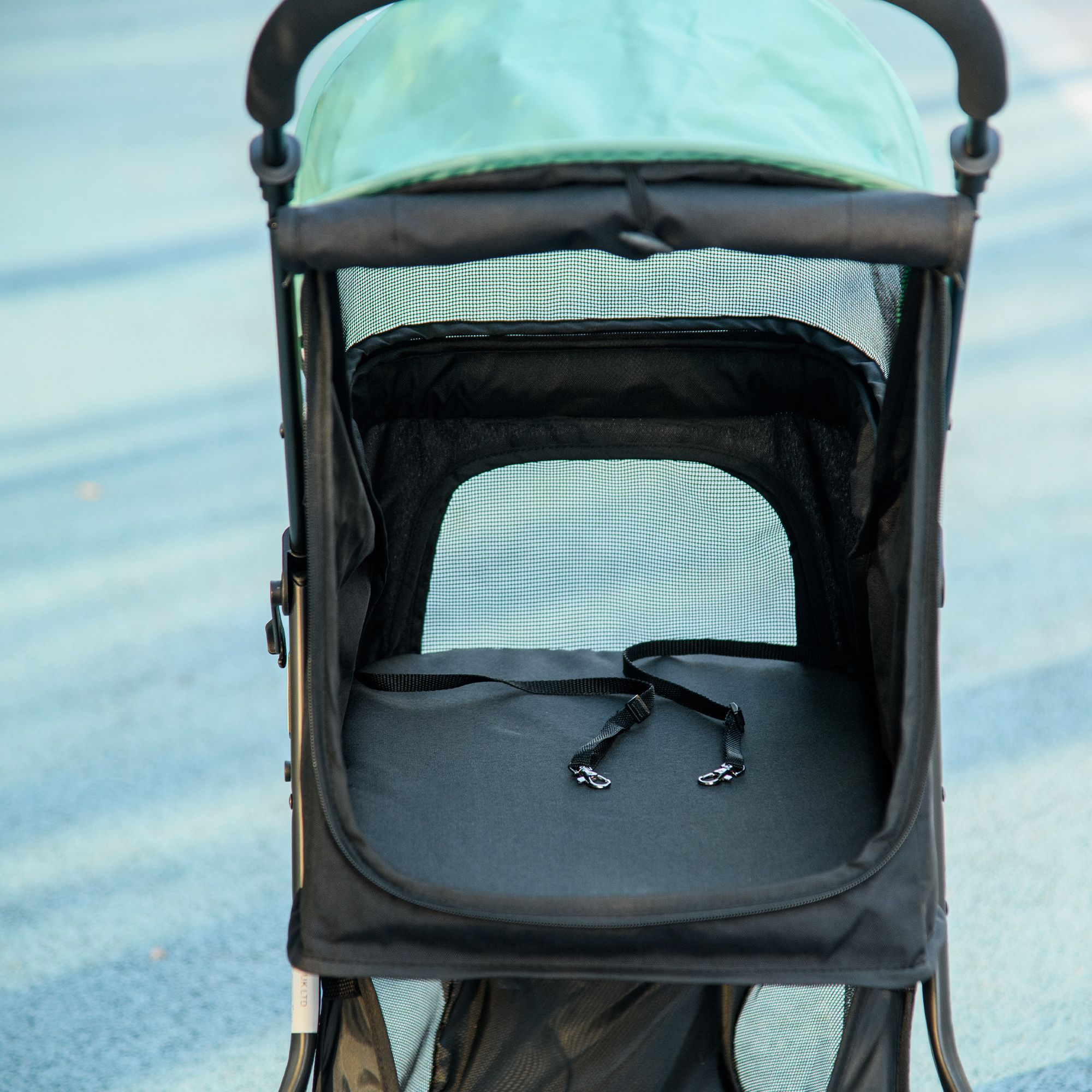 Haustierbuggy Hundebuggy, klappbar, mit Regenschutz, 2 Getränkehalter, Blau + Grün