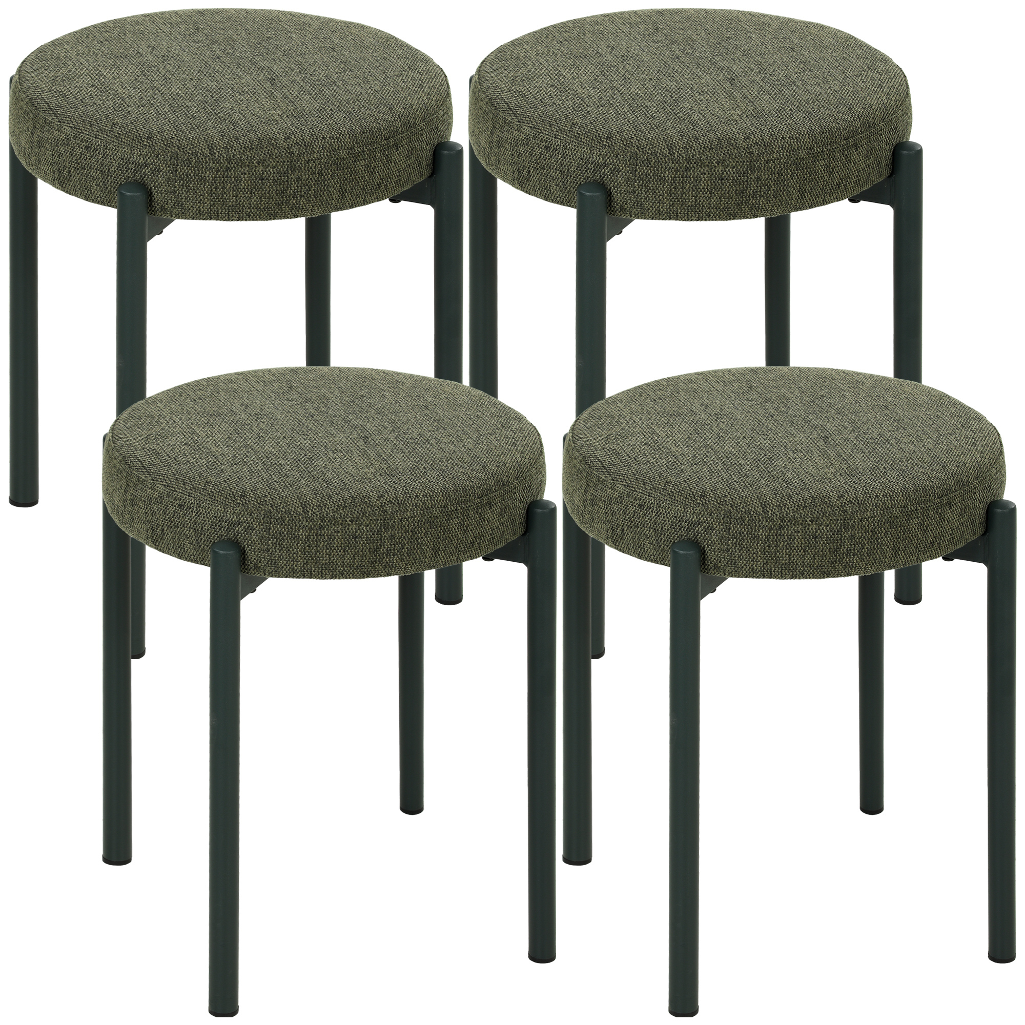 Esszimmerhocker 4er Set Stapelbare Sitzhocker mit Stahlbeinen, Leinenoptik für Esszimmer, Wohnzimmer, Küche, Dunkelgrün