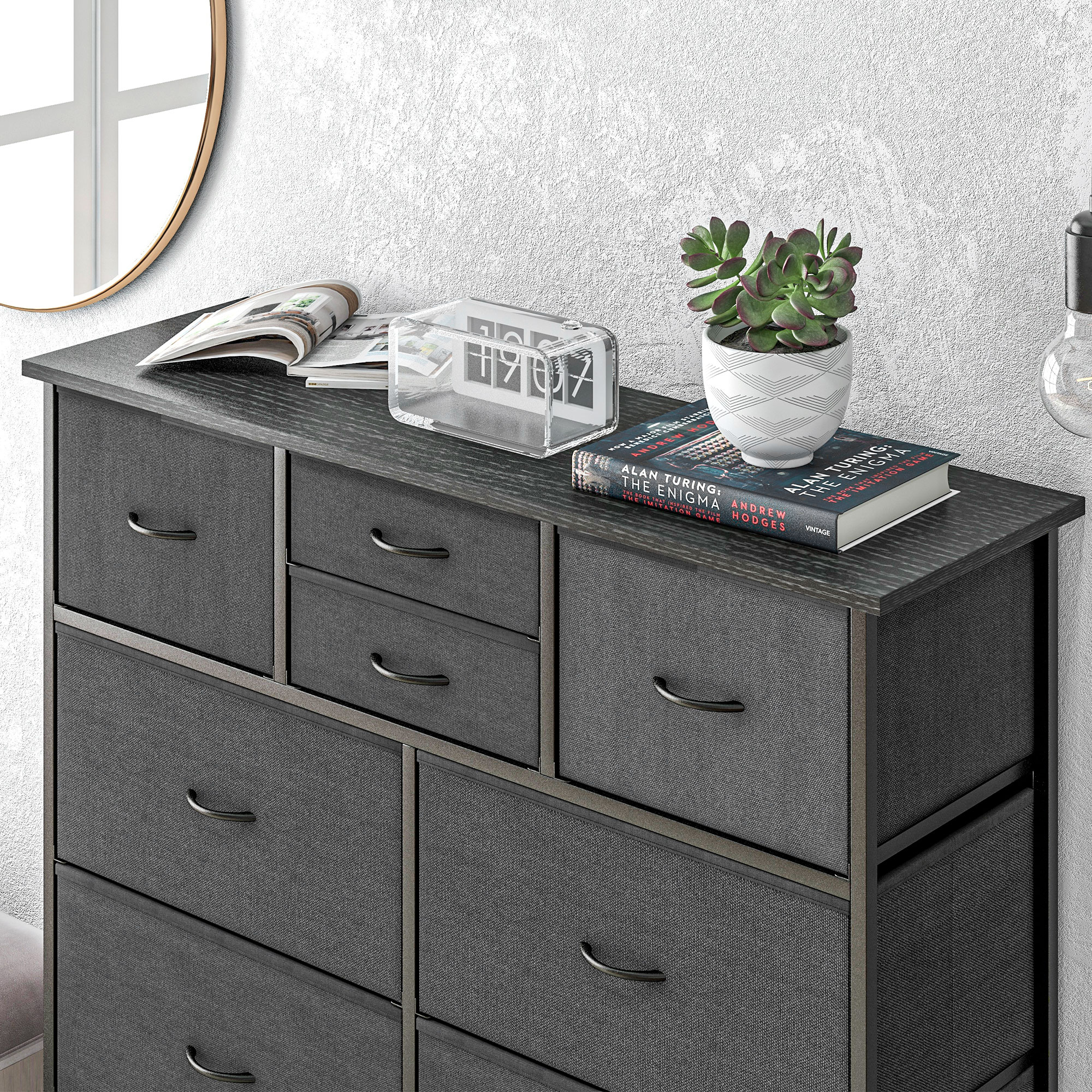 Kommode, Sideboard mit Stoffschubladen, 10 Fächer, Metallrahmen, 100x30x100cm, Schwarz