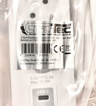 Steckdosenleiste mit Ladebuchsen für USB, USB-A /USB-C,3-fach, weiß, 1,5m Kabel