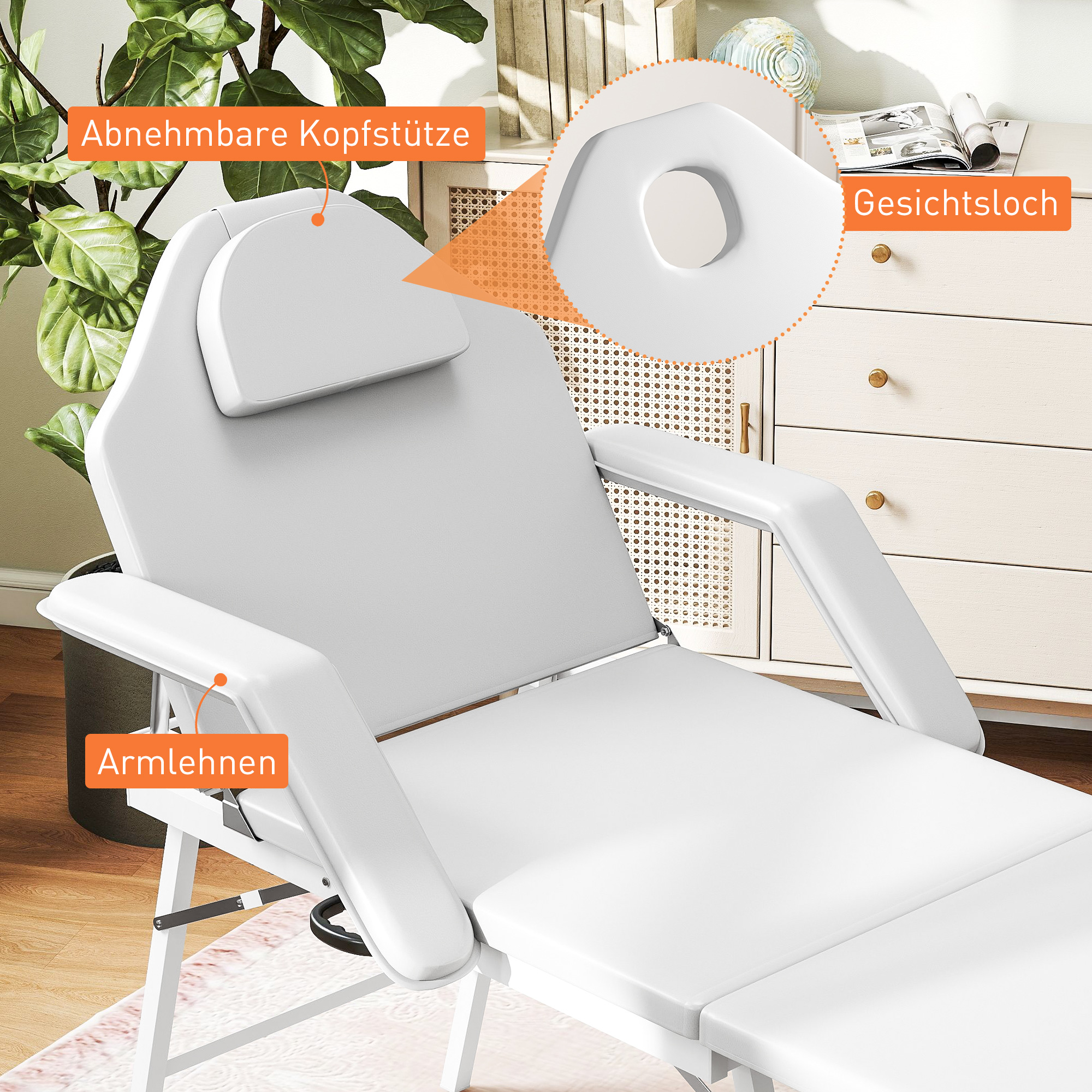 Tragbarer Massagetisch, klappbare Massageliege mit Kunstleder-Bezug, Schaumstoff-Polsterung, Stahlrahmen, Weiß