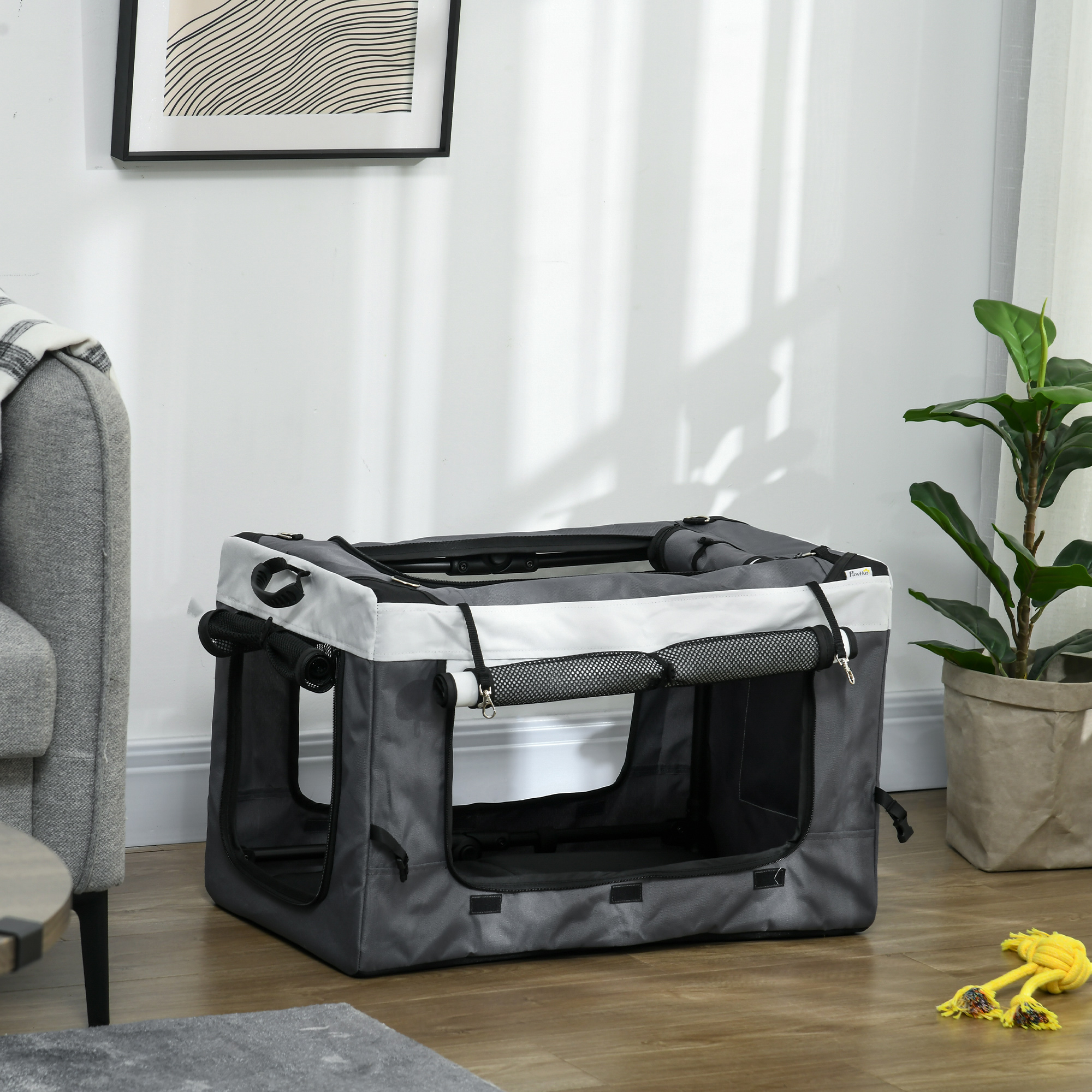 Hundbuggy Haustierbuggy bis 10kg klappbar abnehmbarer Korb 81 x 58 x 97,5 cm Schwarz + Grau + Weiß