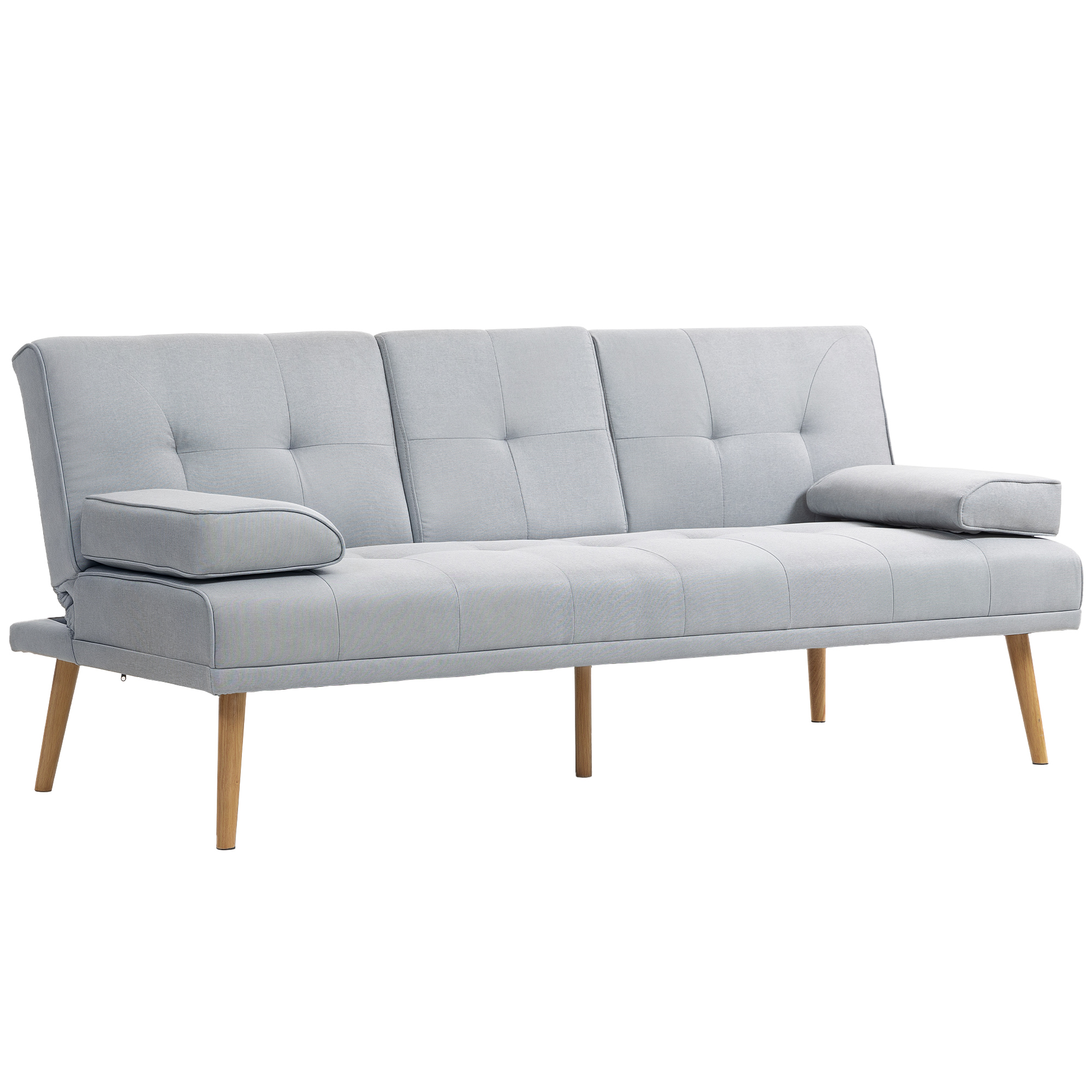 Schlafsofa, 3-Sitzer Sofa, Schlafcouch mit Klappbarem Tisch, Becherhalter, Bettsofa mit Leinenoptik, Couch Gästebet für Wohnzimmer, Hellgrau
