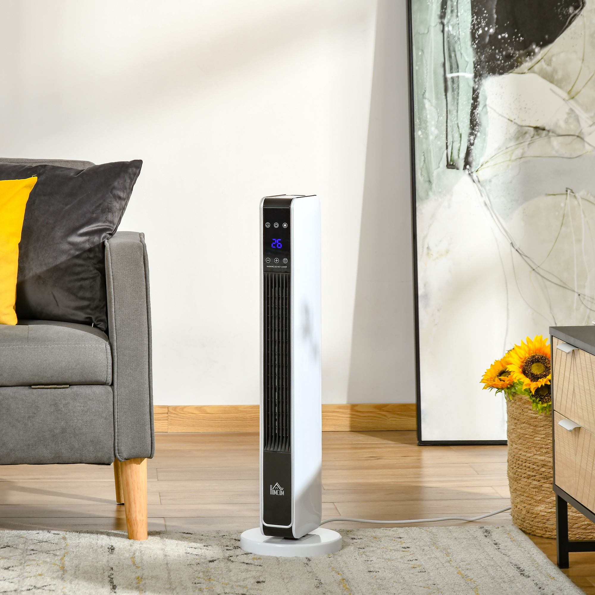 Heizgerät Heizlüfter 2200W Elektroheizer Keramik Heizturm mit Fernbedienung 8-Stunden-Timer Oszillation Heizer Heizung ABS PA Weiß+Schwarz 21 x 21 x 73 cm