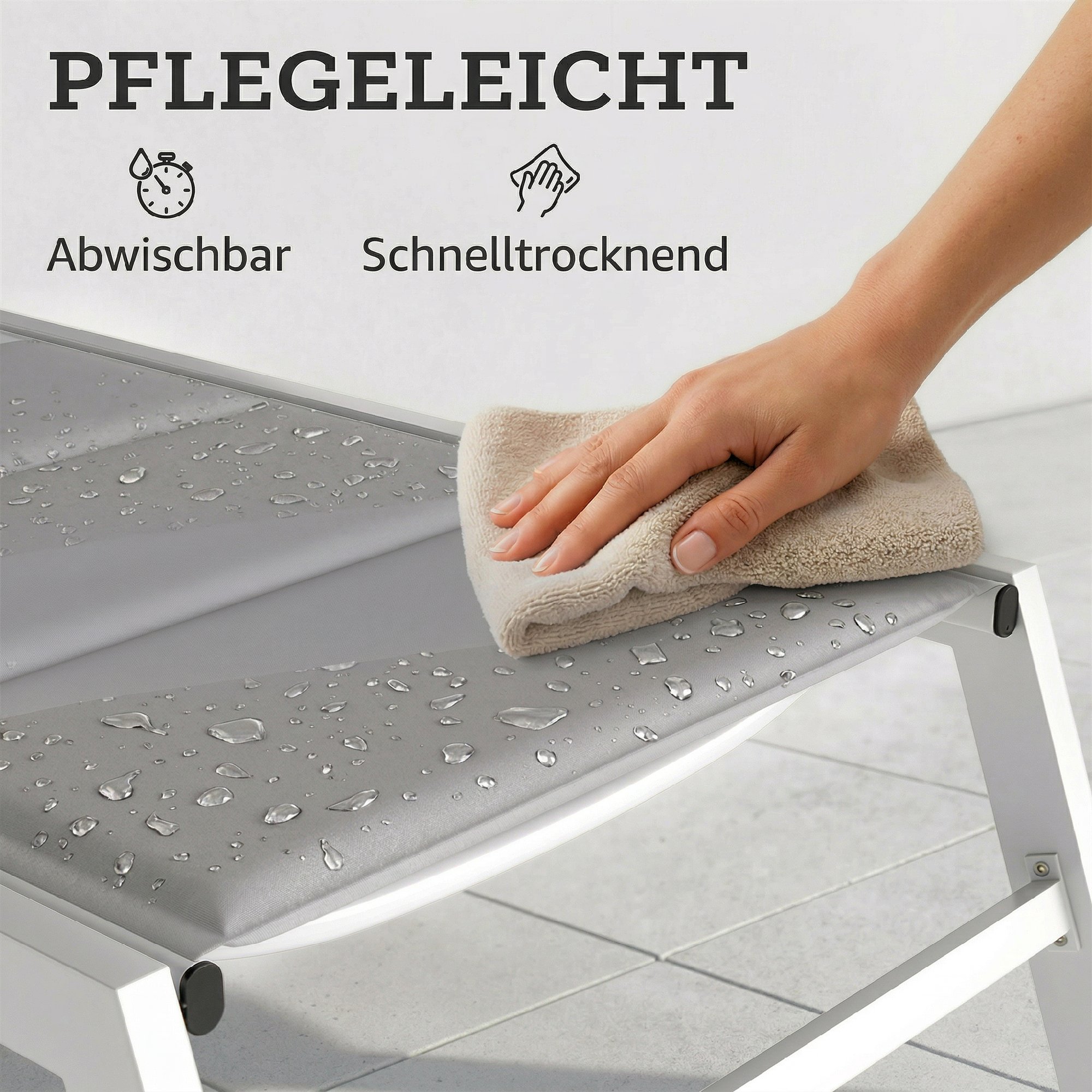 Sonnenliege Atmungsaktive Gartenliege mit 6-fach Verstellbar Rückenlehne Aluminiumrahmen Hellgrau