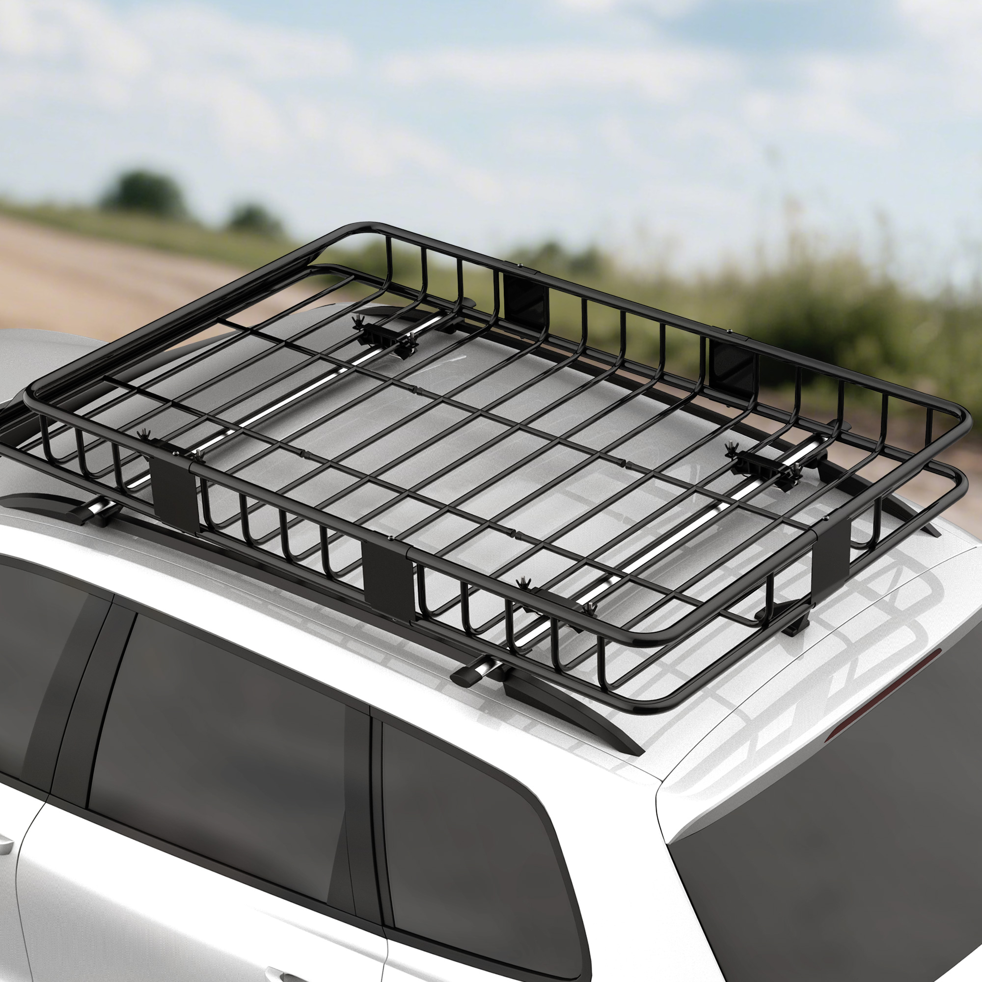 Dachgepäckträger Auto Dachkorb aus Metall 162x99x16cm Universal Gepäckträger Dachträger Tragfähigkeit von 100 kg Gepäckkorb für Camping, Grillen, Autoreisen Schwarz