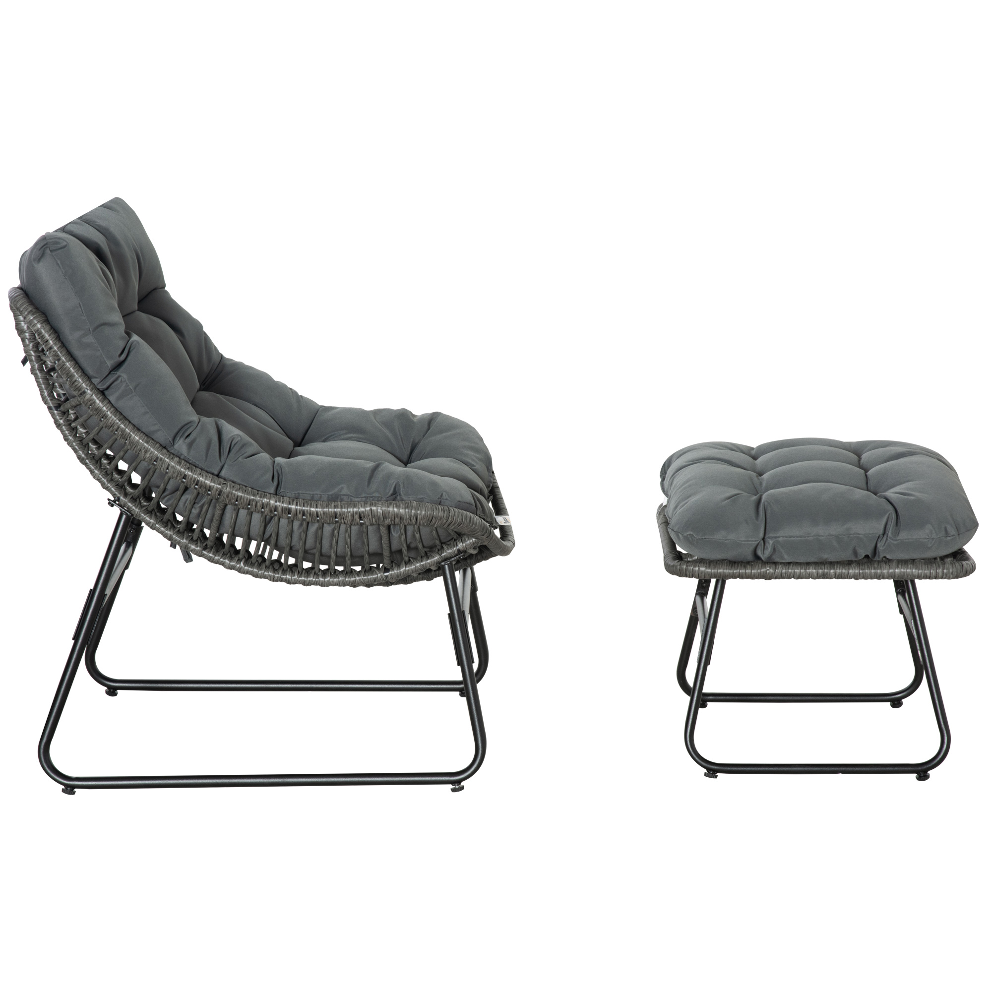 Rattan Relaxsessel mit Fußhocker, Gartensessel mit dicke Kissen Outdoor Rattanstuhl Gartenstuhl für Garten, Balkon, Terrasse Grau