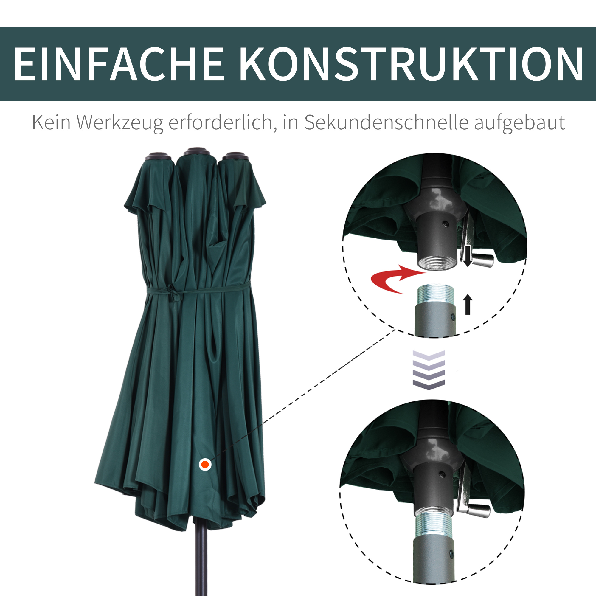 Sonnenschirm Gartenschirm Marktschirm Doppelsonnenschirm Terrassenschirm mit Handkurbel Dunkelgrün Oval 460 x 270 x 240 cm